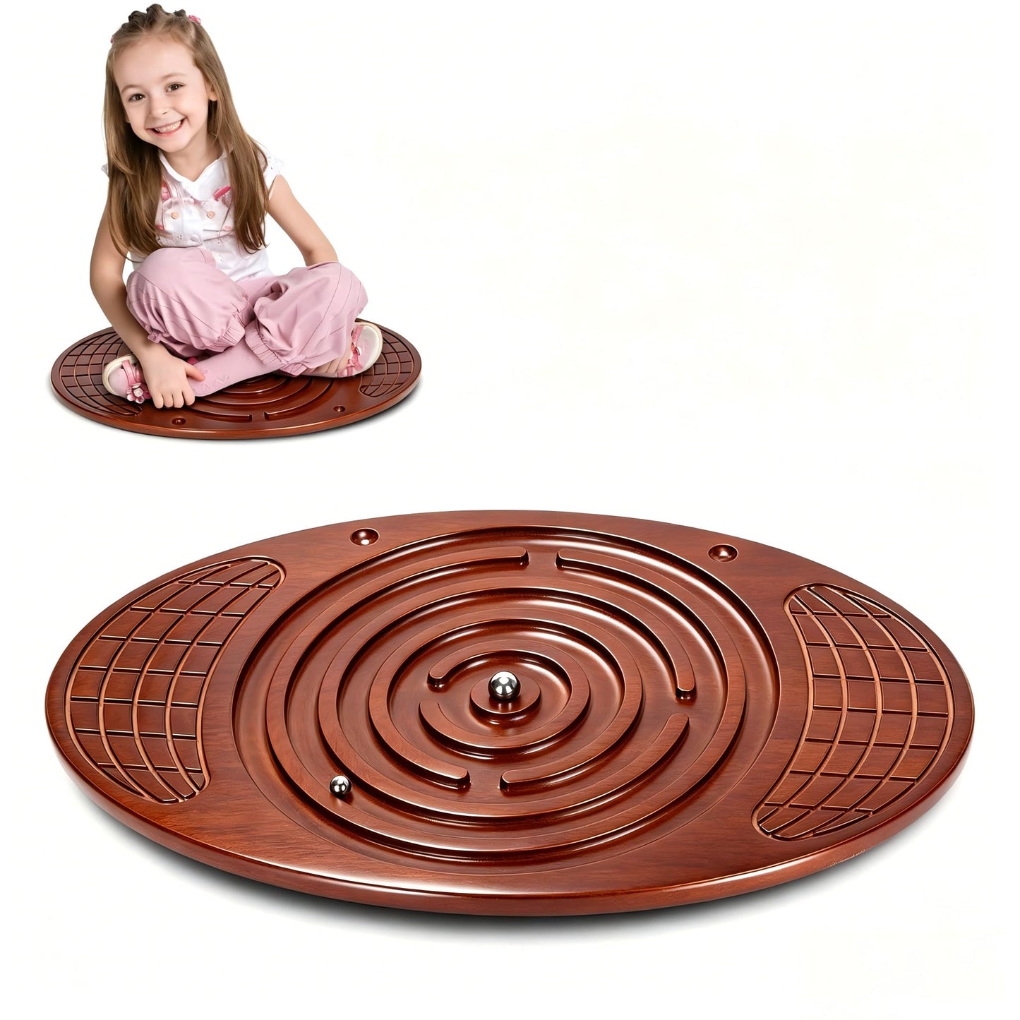 Wooden Balance Board With Maze, Wobble Board for Kids, Toddlers, Teens & Adults for Exercise Training, Wobble Balance Board for Core Training, Surf/Ski/Skate Prep, Rated for 440 Pounds of Weight