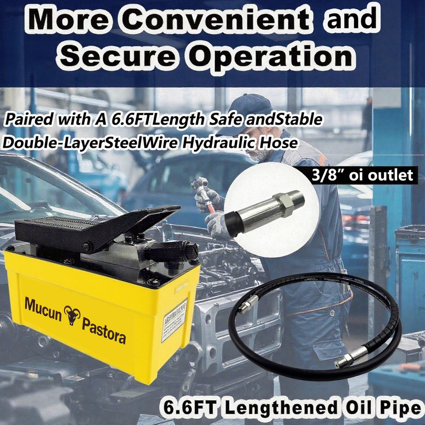 Air Hydraulic Pump 10,000 PSI 1.7L Reservoir, NPT 3/8" Oil Outlet, 2 x 6.5 ft Pipe, Hydraulic Pump Air Hydraulic Foot Pump, Yellow