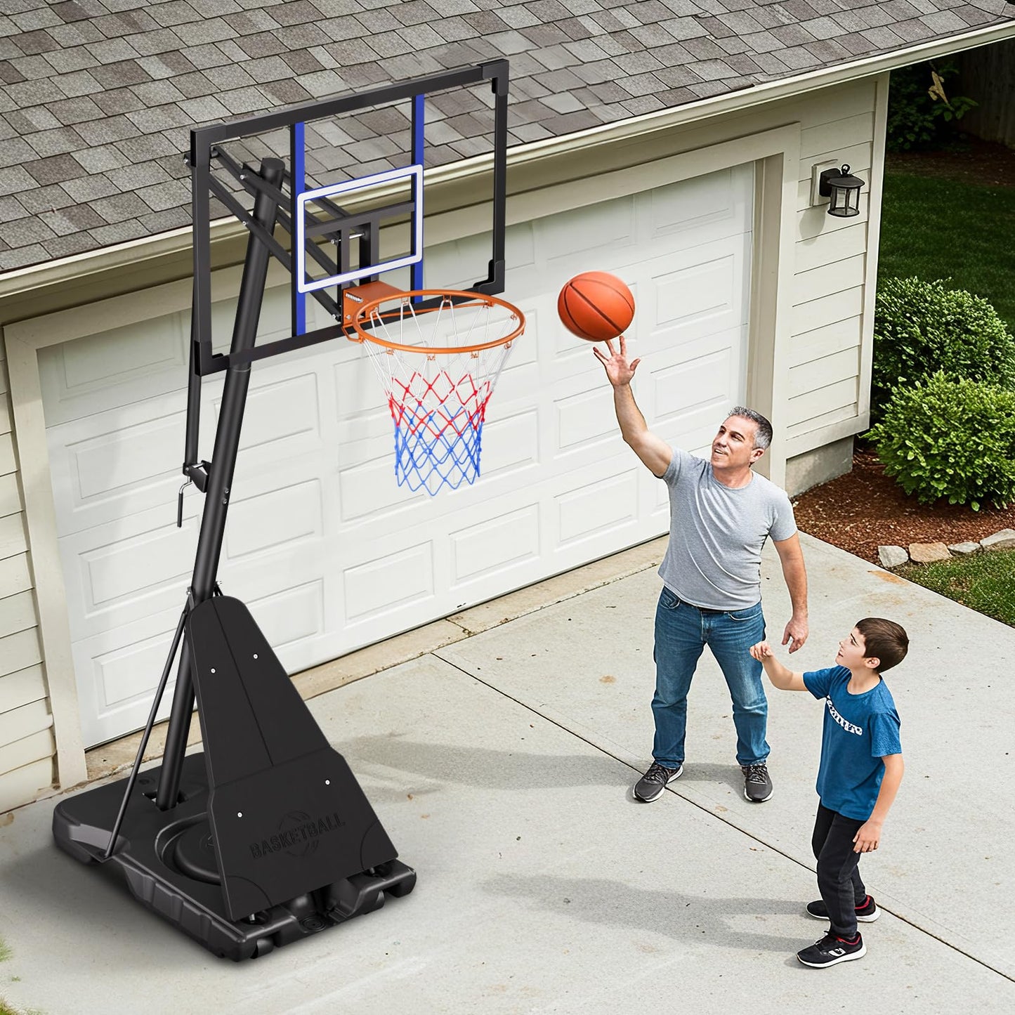 Asbest Adjustable Basketball Hoop Outdoor 10FT with 44/48 Inch Backboard, Portable Basketball Hoops & Goals Outdoor with Stepless Crank, for Youth Adults Kids