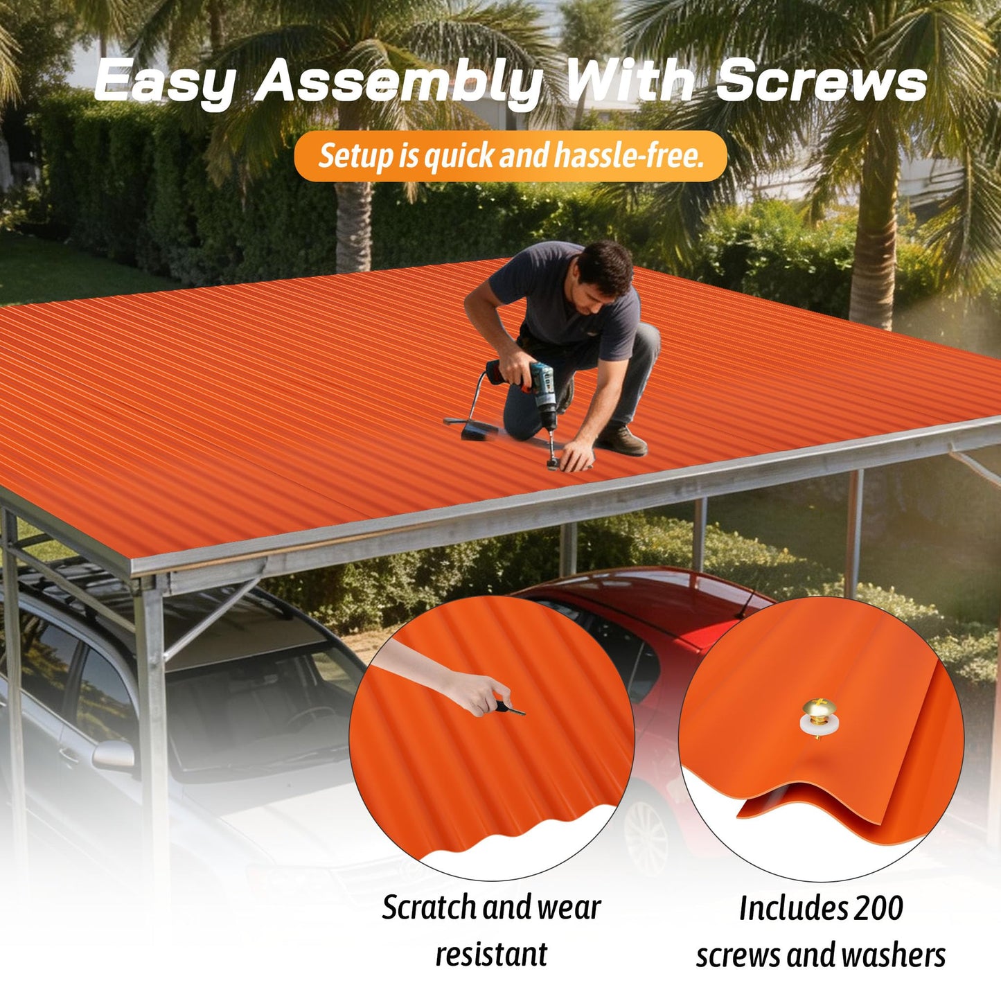 Jaxilyn Placstic Roof Panels 25 pcs L60.2×W20.67 inch, Placstic Corrugated Roofing Panels Gazebo Top Cover Waterproof Sunproof for Patio Outdoor Garden (Orange)