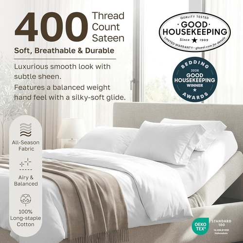 California Design Den Split King Sheet Set - 100% Cotton, 400 TC, Silky Sateen Weave, Deep Pockets - Peacock Blue