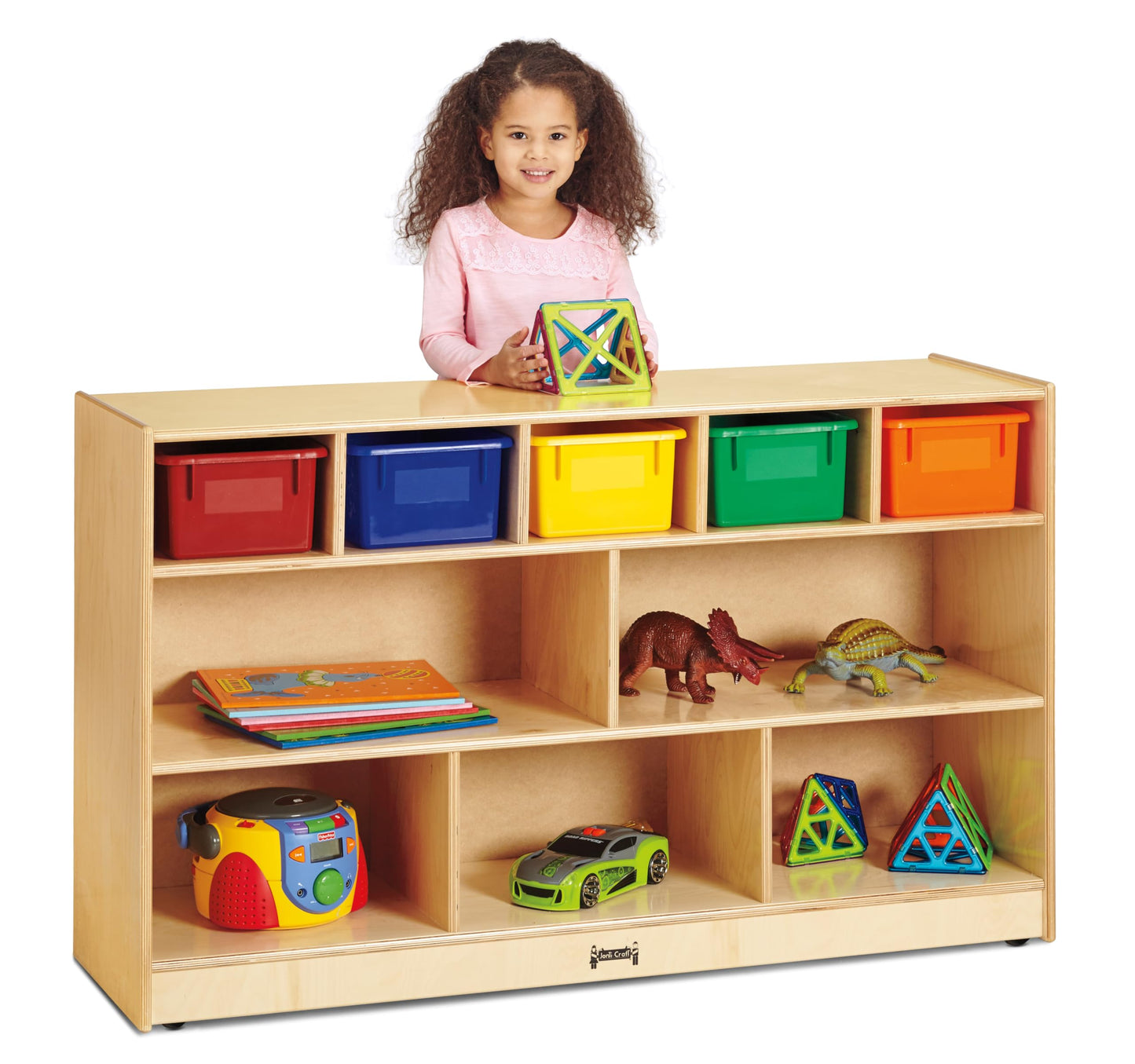 Jonti-Craft 07170JC Low Combo Mobile Storage Unit with Clear Bins, Beige