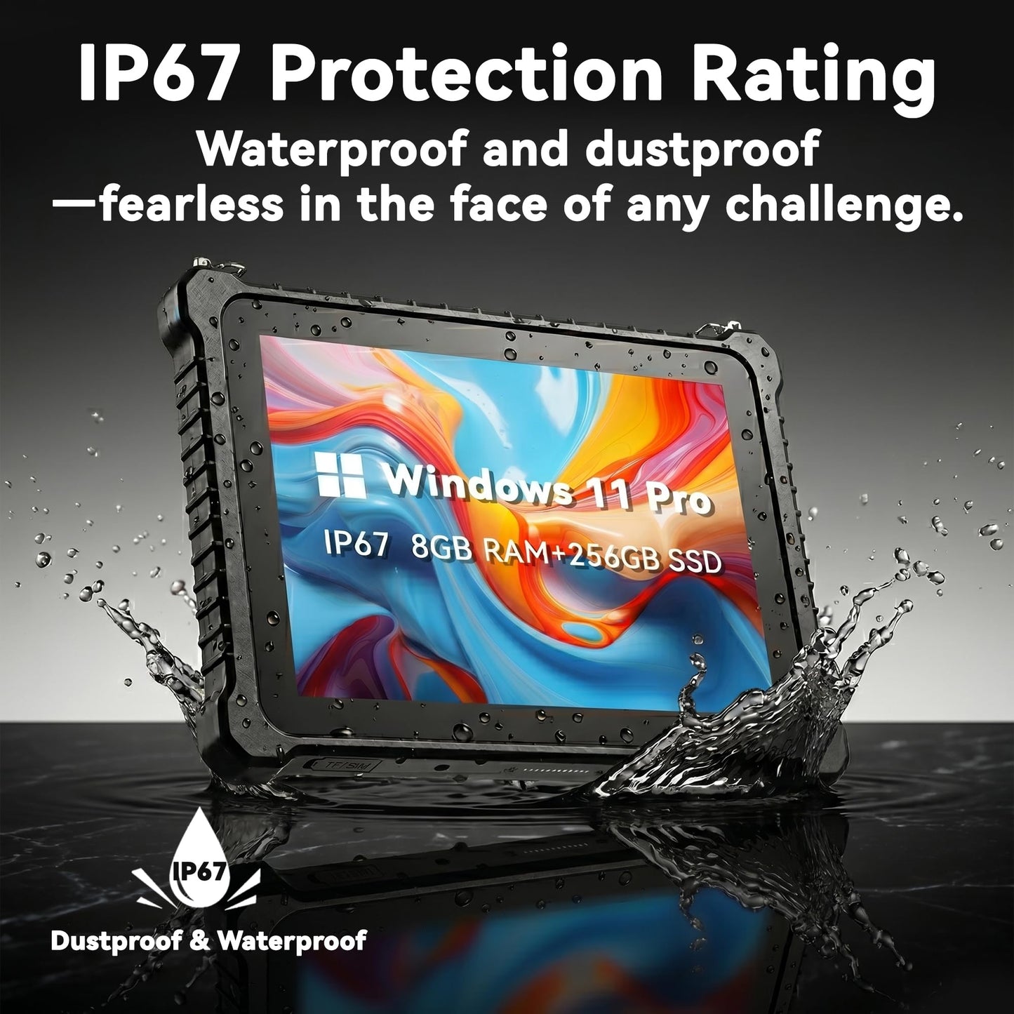 SunKol 10.1" Rugged Tablet Windows 11 Pro, Intel N5100, 8GB+256GB, 8000mAh Battery, IP67 Waterproof, MIL-STD-810H Industrial Outdoor Work PC, 2 Year Full Warranty with Accidental Damage