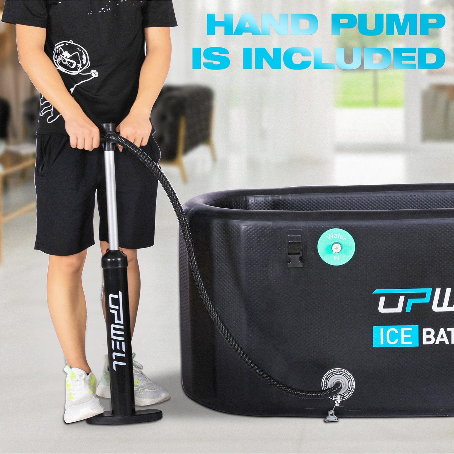 UPWELL Cold Plunge Tub Large Portable Oval Inflatable Ice Bath with Cover Tub for Cold Water Athletes Large Baths for Therapy Recovery at Home or Outdoors Ice Plunge Black