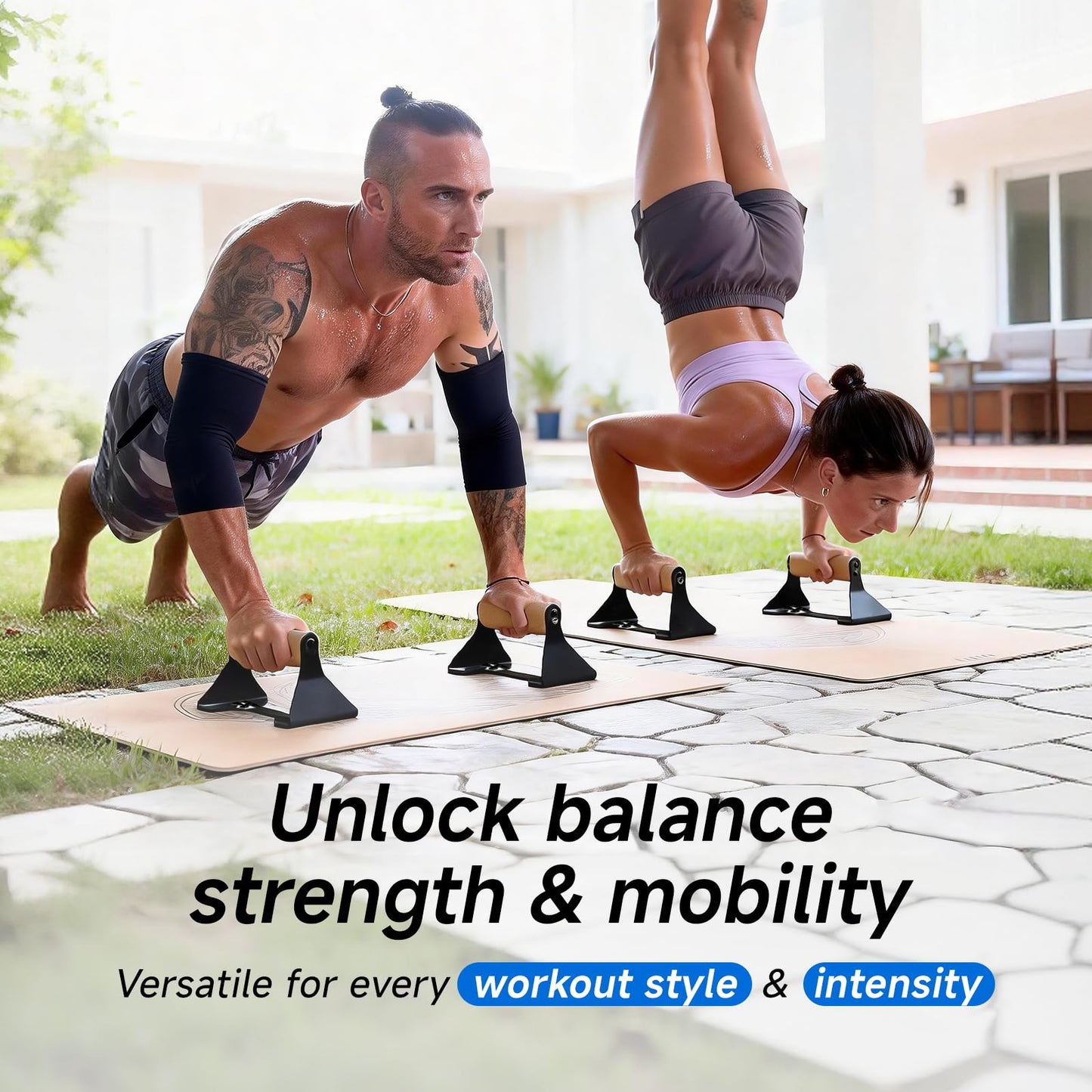 Rocalt Wood Parallettes Push Up Bars, Heavy Duty Steel Calisthenics Equipment, Anti-Slip Push Up Handles for Home Gym Fitness, No Wrist Pain