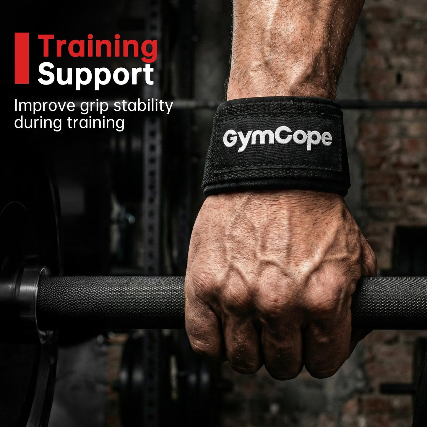 GymCope Lifting Wrist Straps for Weightlifting, Heavy Duty Wrist Straps for Deadlifts, Powerlifting, Bodybuilding and Strength Training, Secure Grip Support for Men Women, 1 Pair Black
