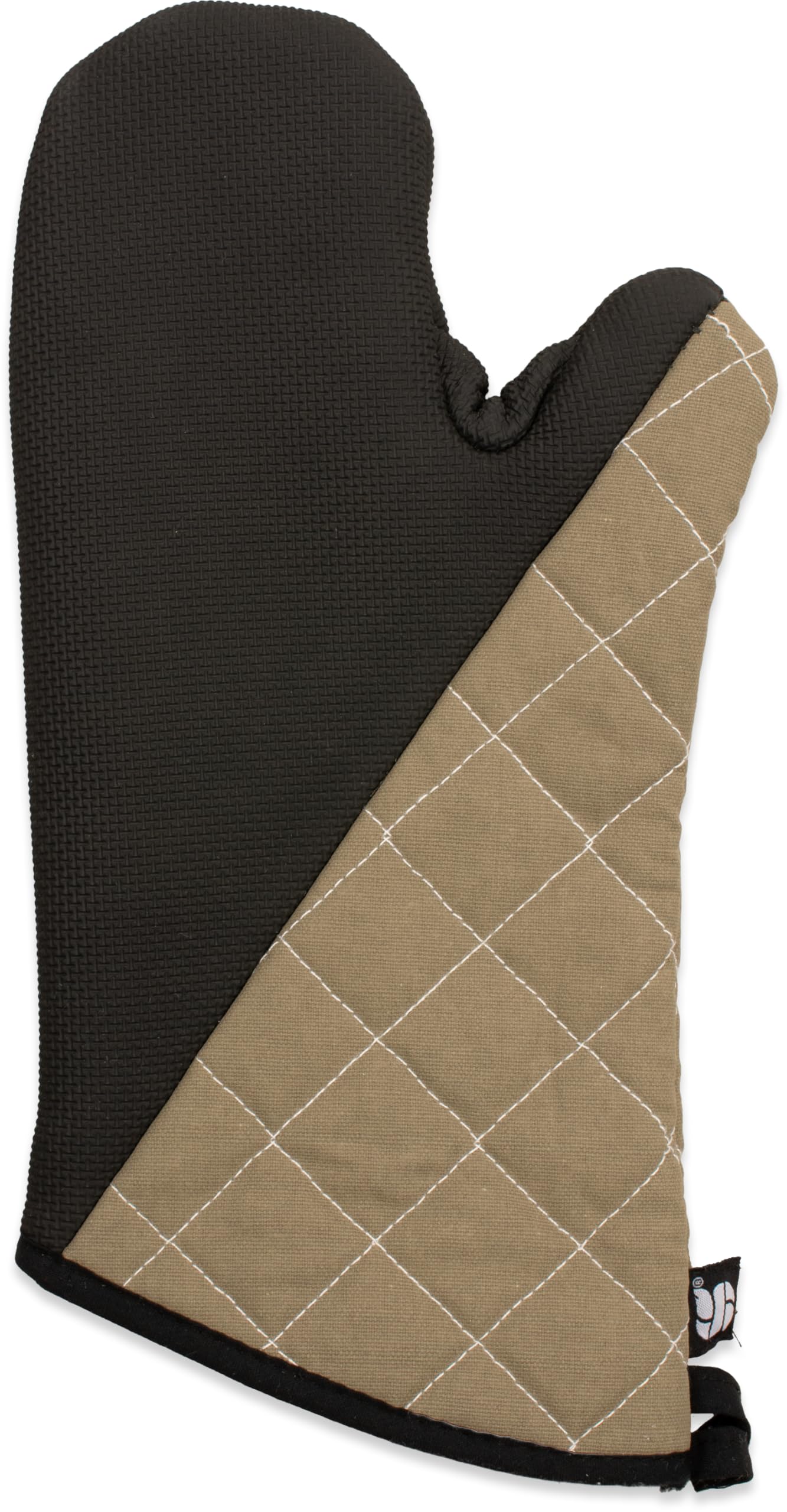 Carlisle FoodService Products 810CM15 San Jamar Textured Neoprene Bestgrip Conventional Temperature Protection Oven Mitt with Magnet and WebGuard, 15" Length, Tan/Brown