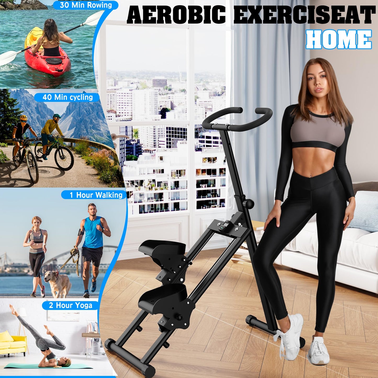 HIKEDIN Stair Stepper Vertical Stair Master with Optional Resistance Bands Adjustable Handlebar & Pedals Climber Exercise Machine for Full-Body Workout, New Version (Black)