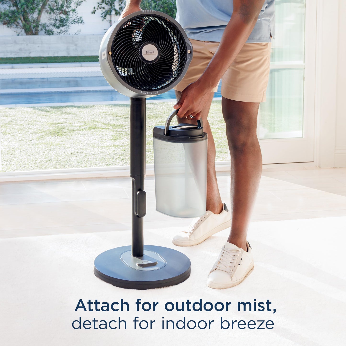 Shark FlexBreeze Pro Mist Fan — Indoor & Outdoor, Integrated Misting, Pedestal to Tabletop, Corded or Cordless, Up to 24-Hr Battery, Oscillating, Charcoal Grey, FA302
