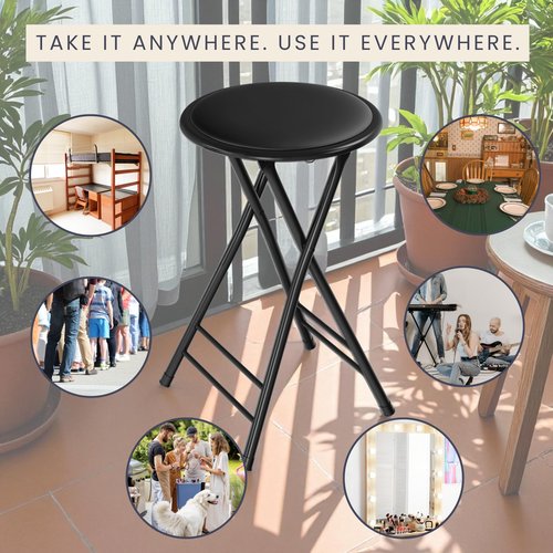 Lavish Home Folding Stool - Backless 24-Inch Stool with 225lb Capacity for Kitchen or Rec Room - Portable Indoor Counter Bar Stools (Black)