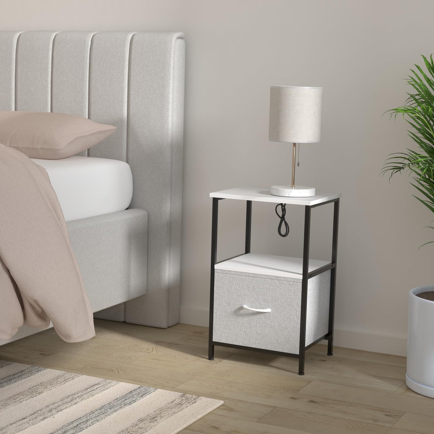 Innerjoin Nightstand with Charging Station USB A&C Ports, LED Nightstand with 2 Drawers & Storage Shelf, Bed Stand Side End Table for Bedroom Living Room Dorm, White