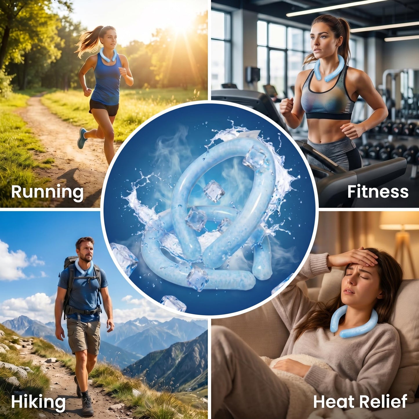 2PCS Neck Cooling Ring - Reusable Neck Coolers for Extremely Hot Weather, Instant Cooling Ice Neck Ring, Frozen Neck Wrap for Outdoor Work, Running, Hiking, Gardening - PCM Cooling Device (Blue, M)