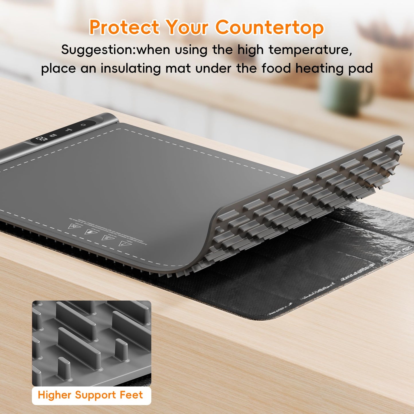 Newise Warming Mat for Food - Graphene Rapid Heating Food Warmers for Countertop, Portable Electric Warming Tray with 6 Temperature Levels, Kitchen Practical Gifts for Mom Wife, Gray