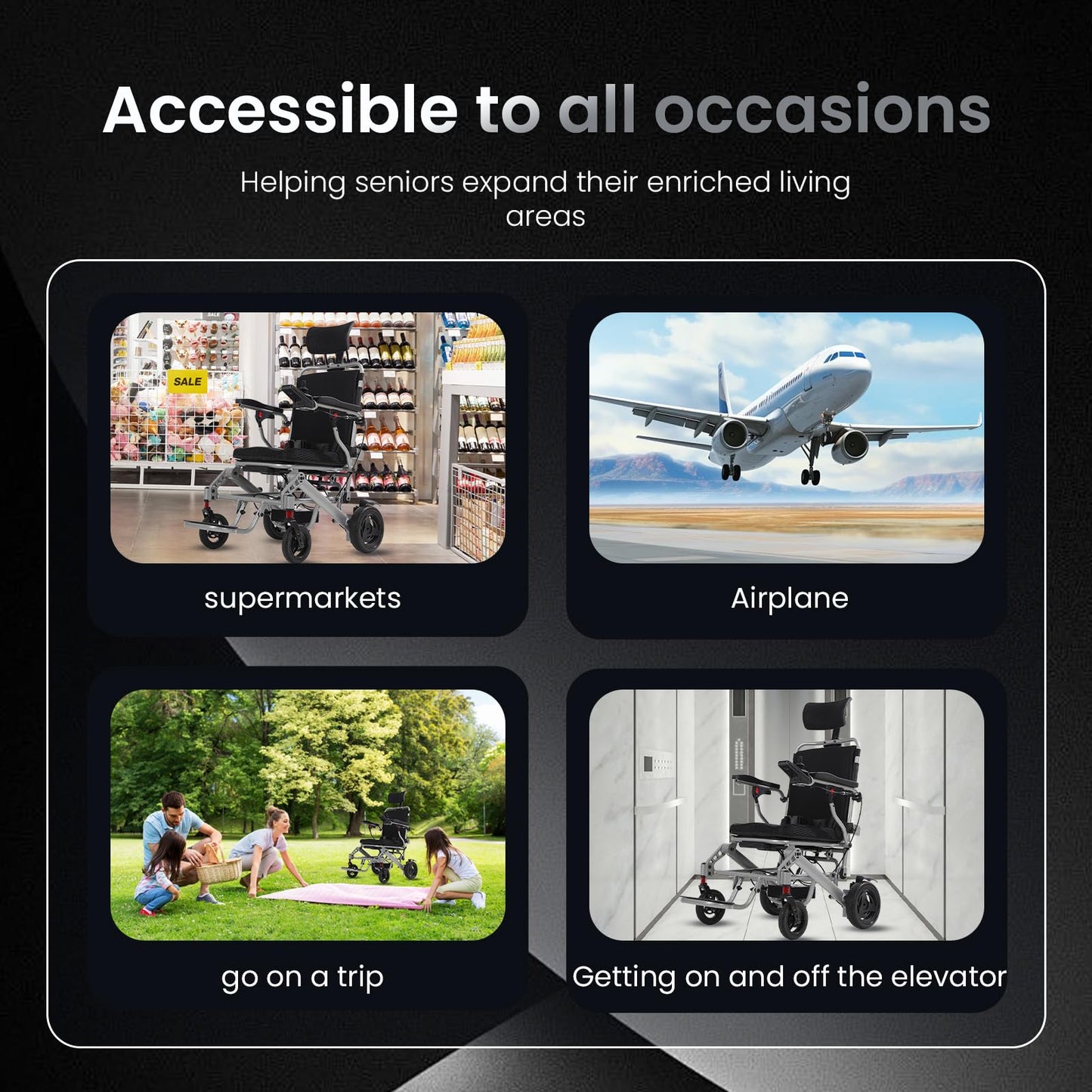 Reclining Electric Wheelchair for Adults, 30+ Miles Long Travel Range All Terrain Power Wheelchair with 2 Li-ion Battery, Lightweight Foldable Motorized Wheel Chair for Seniors, with Telescopic Handle
