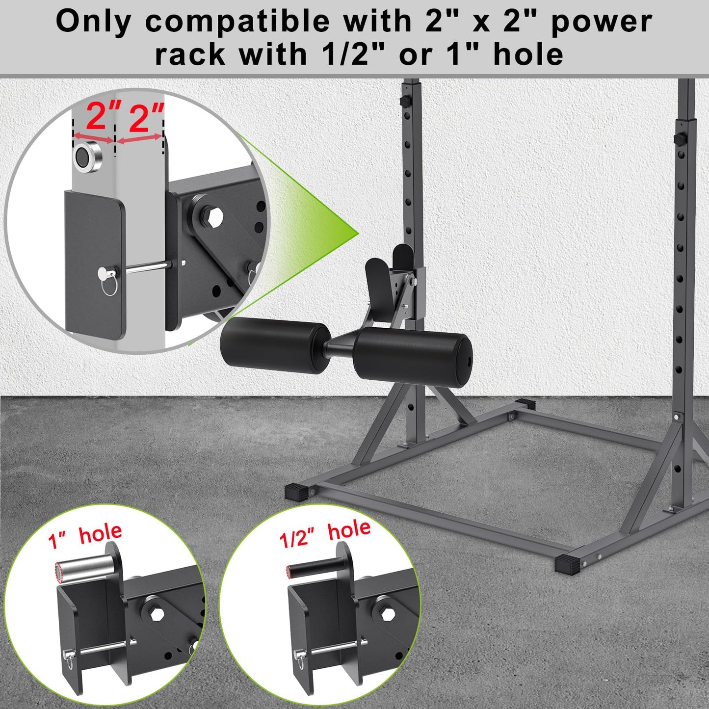 Lifeswell Nordic Hamstring Curl Attachment for 2"x2" Power Rack with 1" or 1/2" Hole, 6 Height Adjustable Leg Hold Down with Leather Surface for Home Gyms