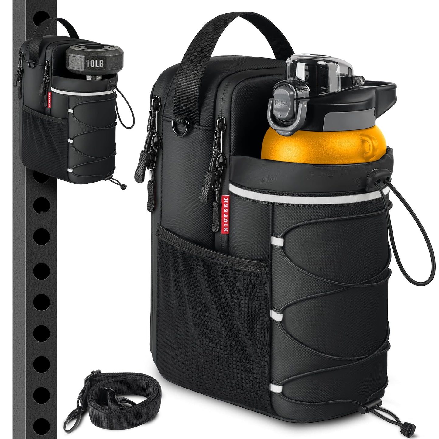 Magnetic Gym Bag 25-64oz Water Bottle Holder with 4 Strong Magnets, Crossbody Sling Water Bottle Carrier with Phone Pocket for Men Women, Gym Accessories for Workout Fitness Hiking Travel Camping