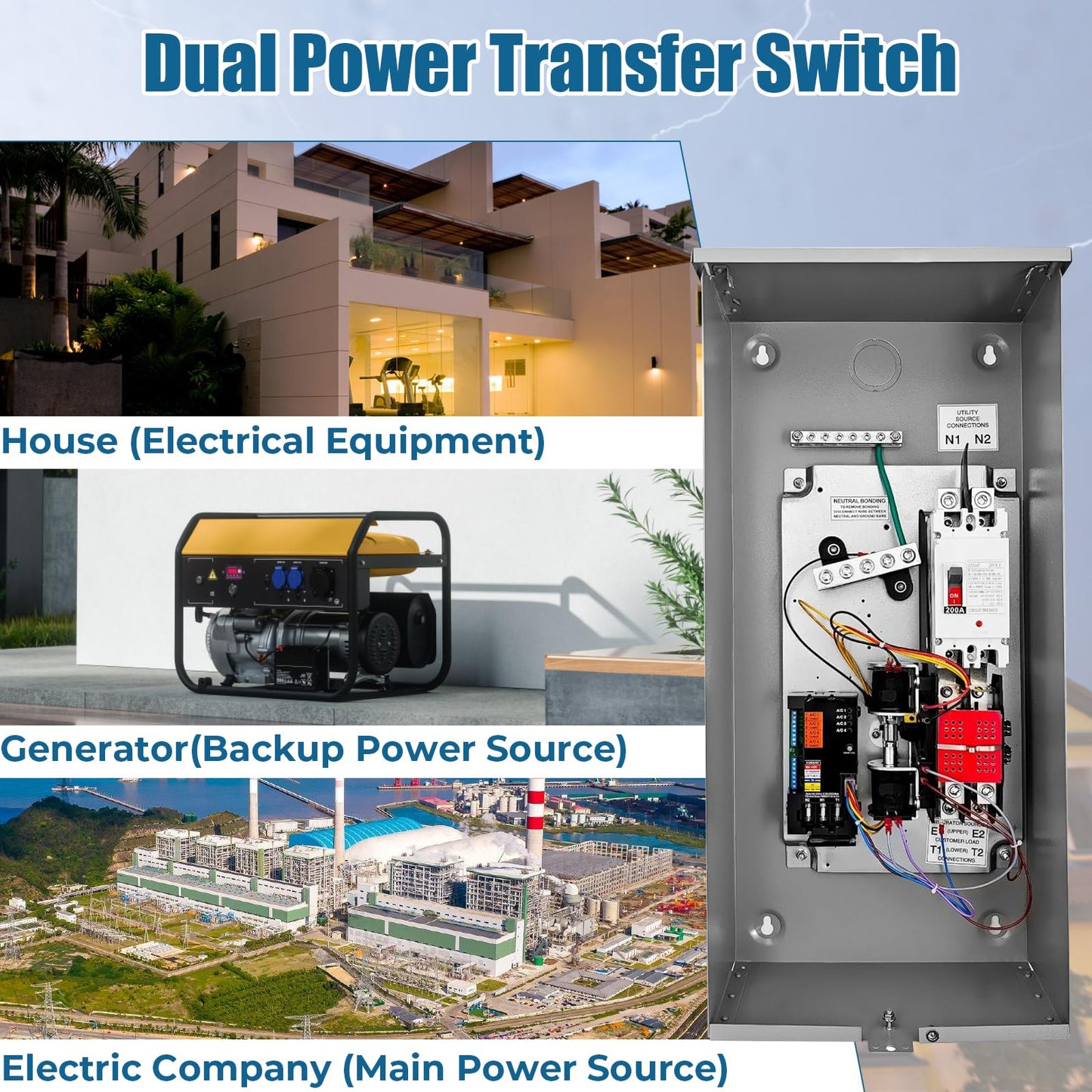 200 Amp Automatic Transfer Switch Replacement for Generac RXSW200A3 - Service Entrance Rated - NEMA 3R Outdoor Aluminum Enclosure - Compatible with Evolution or Nexus Controllers