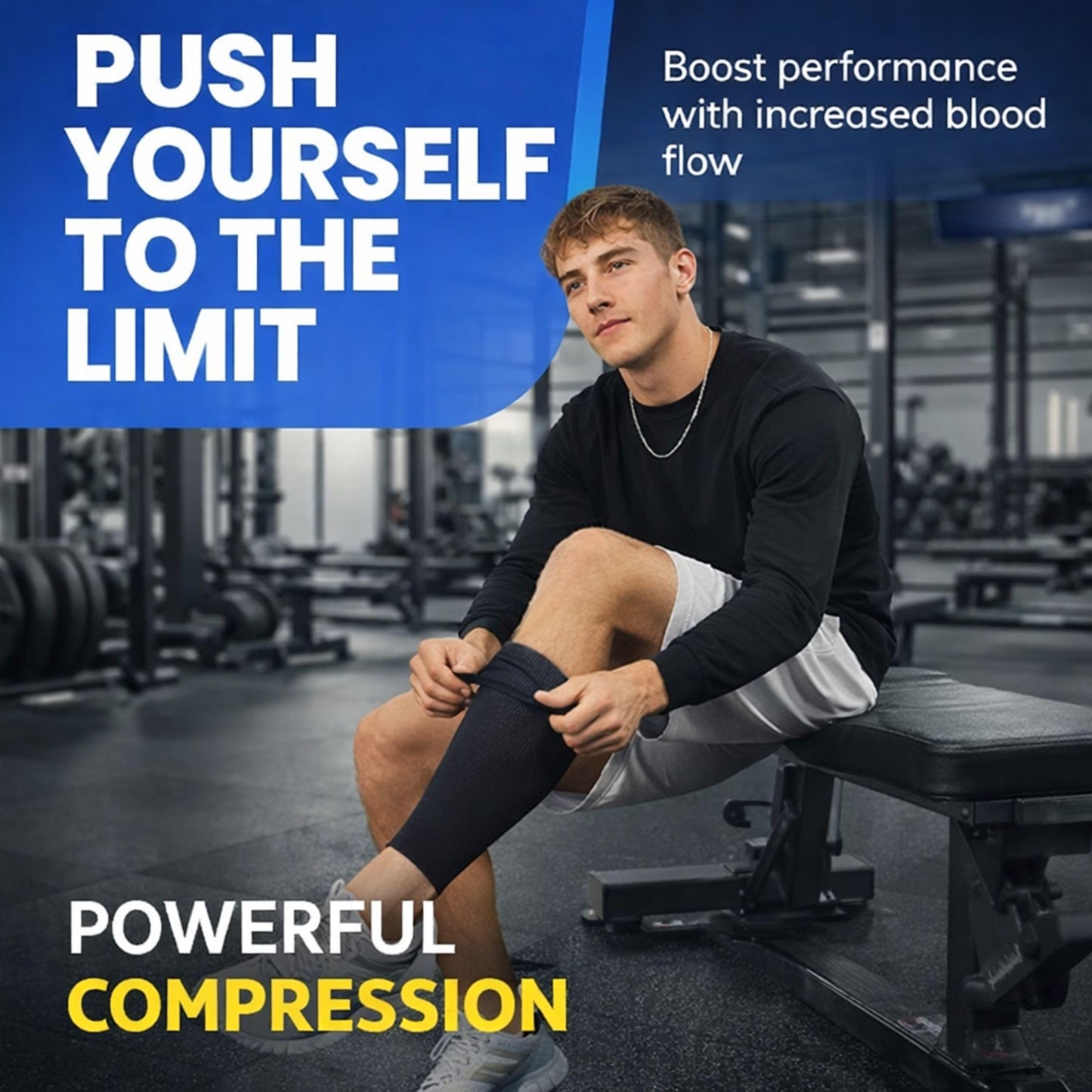 Fittest Pro Leg Compression Sleeve, Calf Support Sleeves Legs Pain Relief for Men and Women, Comfortable and Secure Footless Socks for Fitness, Running, and Shin Splints – Black, Large (One Pair)