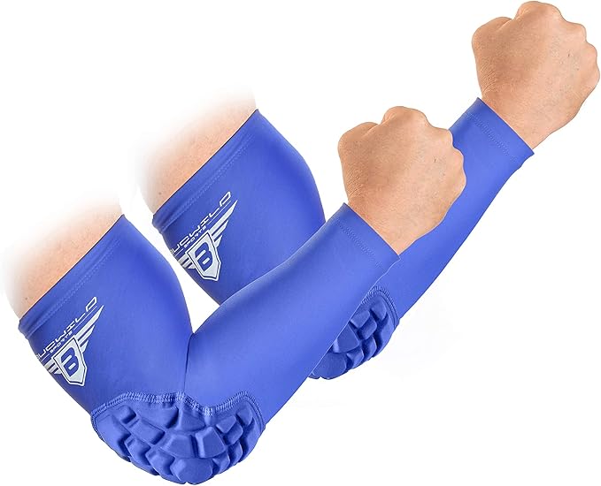 Bucwild Sports B Padded Elbow Arm Sleeves for Basketball Football Volleyball Youth & Adult Size Pads (1 Pair)