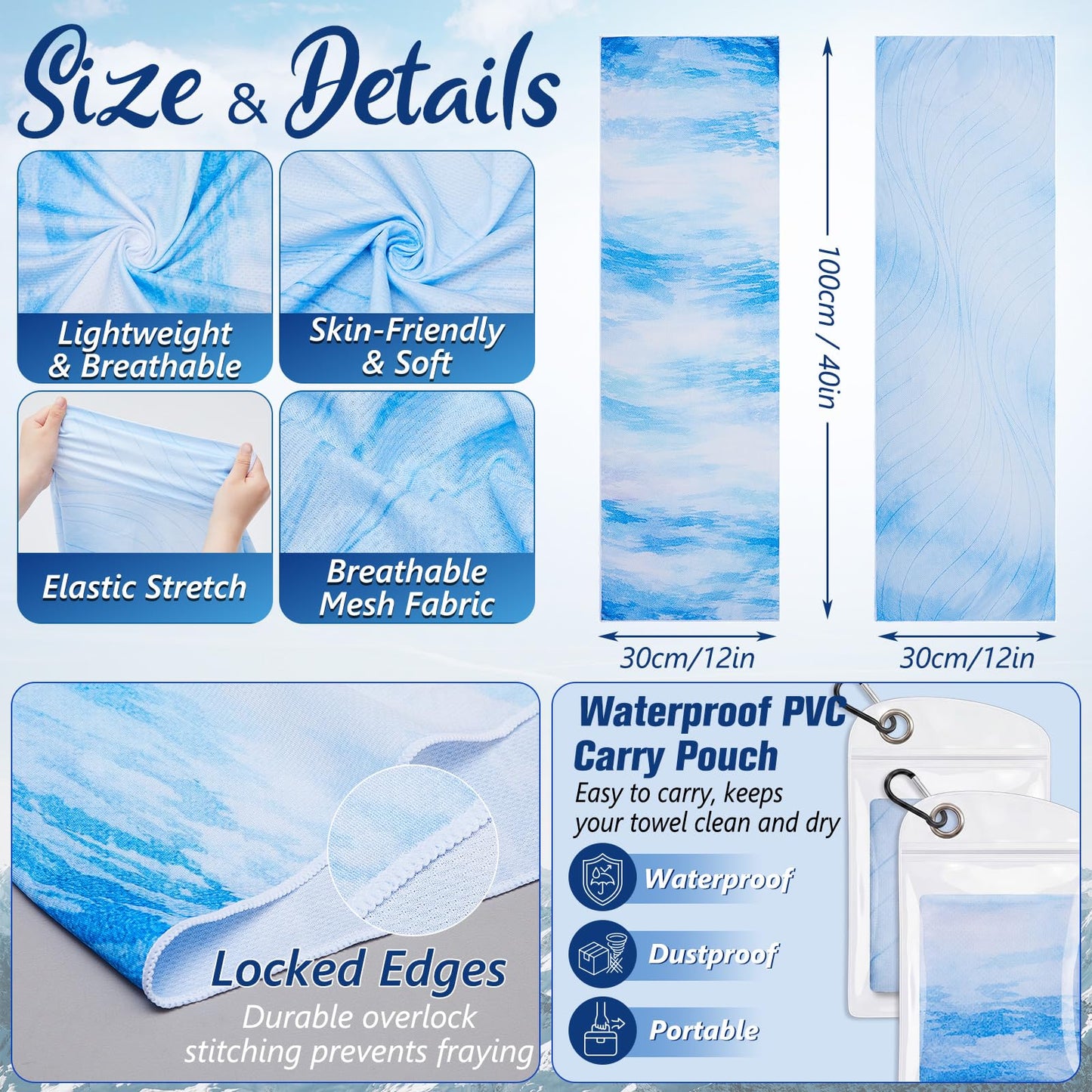 Chicplaid 2 Pack Cooling Towels for Neck and Face, 40" x 12" Instant Ice Towel Soft Breathable Microfiber Towel for Sports, Gym, Yoga, Running, Biking, Camping, Outdoor Activities