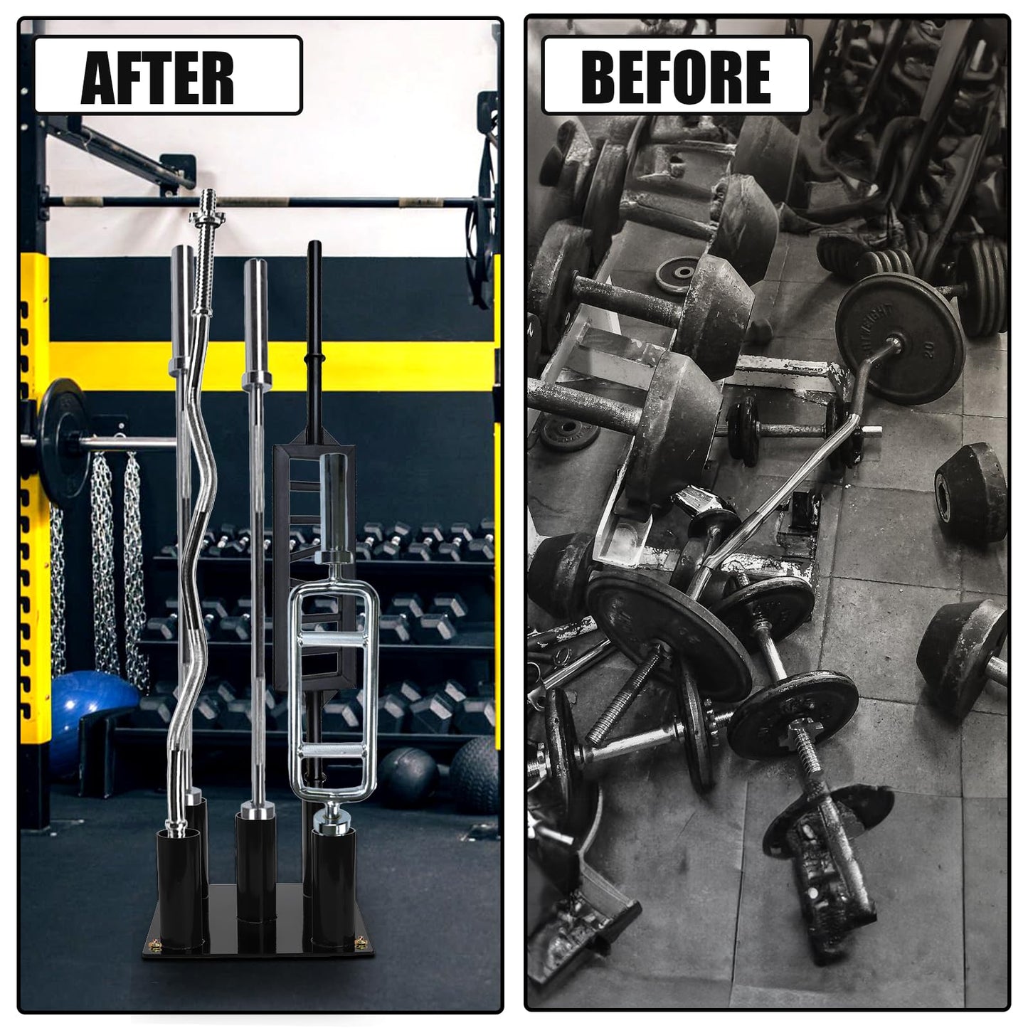Tebery Barbell Floor Stand Holder, 5 Barbells Vertical Corner Storage Rack, Heavy Duty Home Gym Weight Organizer for Bars, Hex, Trap, Curl, Triceps Bars