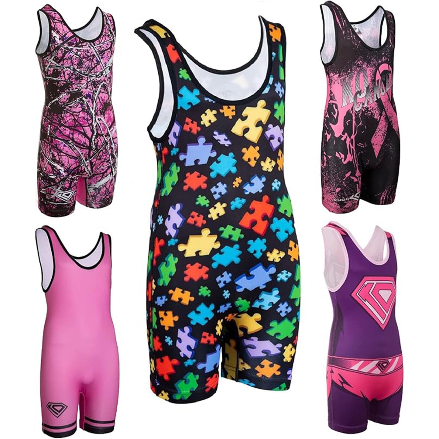 KO Sports Gear Unisex Wrestling Singlet for Youth Wrestlers - Wrestling Singlet for Boys & Girls - Bold Durable Uniform, Stretchy Breathable Material - Autism Awareness, Youth XX-Small