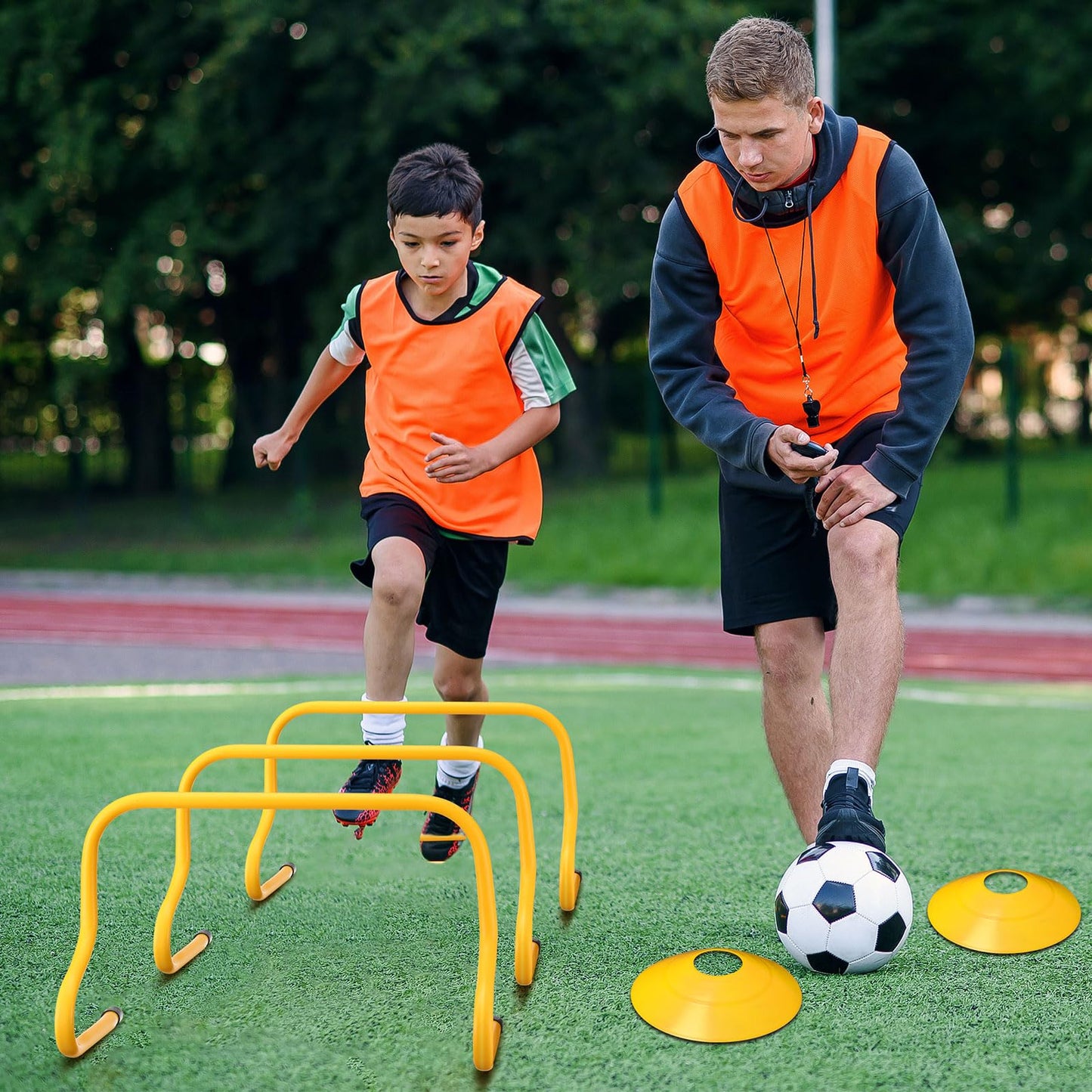 Gemscream 12 Pcs 12 Inch Agility Hurdles Training Equipment Agility Hurdles and Marker Cone Set Disc Cones Speed and Training Obstacle for Athletes Sports Soccer Football Tennis Basketball(Yellow)