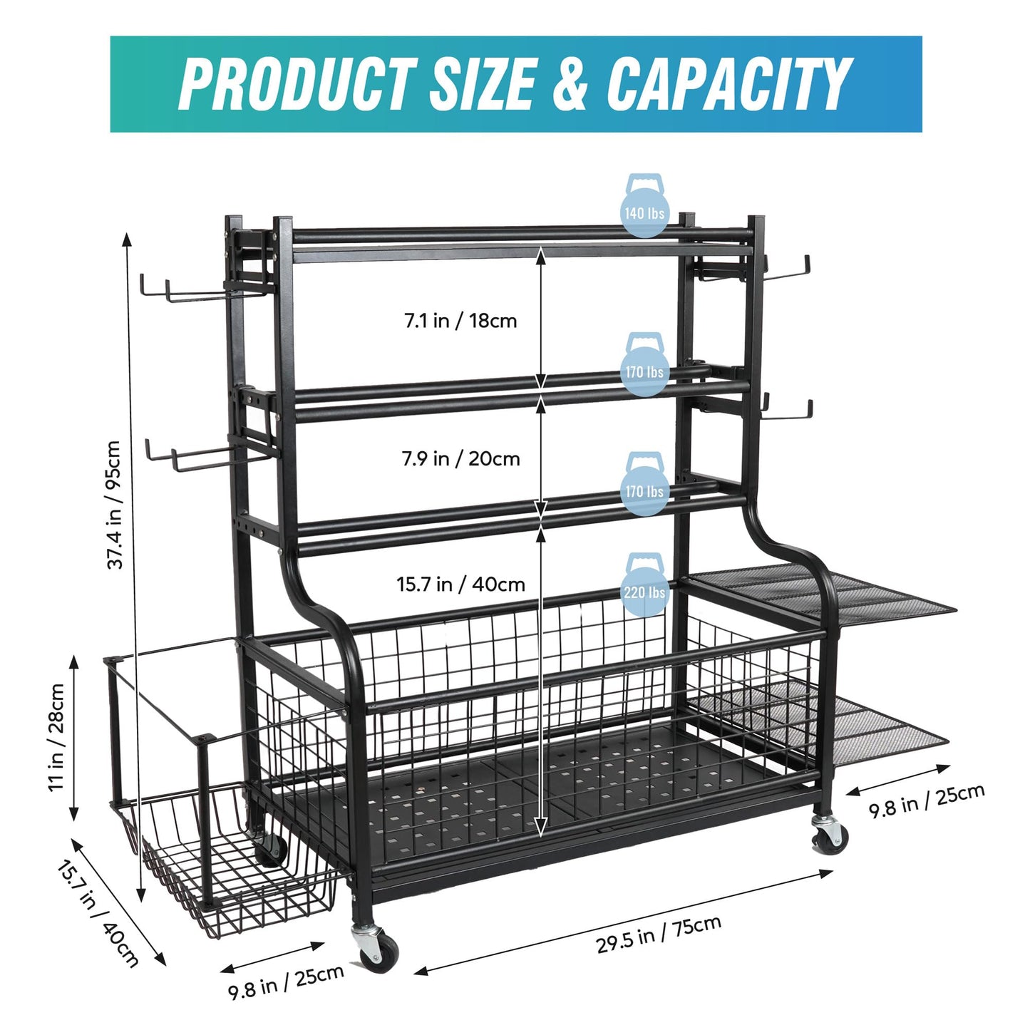 STUFFSTASH Dumbbell Rack for Home Gym, Heavy Duty Weight Rack for Dumbbells, Adjustable Dumbbell Stand with Storage, 700LB Capacity Gym Equipment Organizer with Wheels