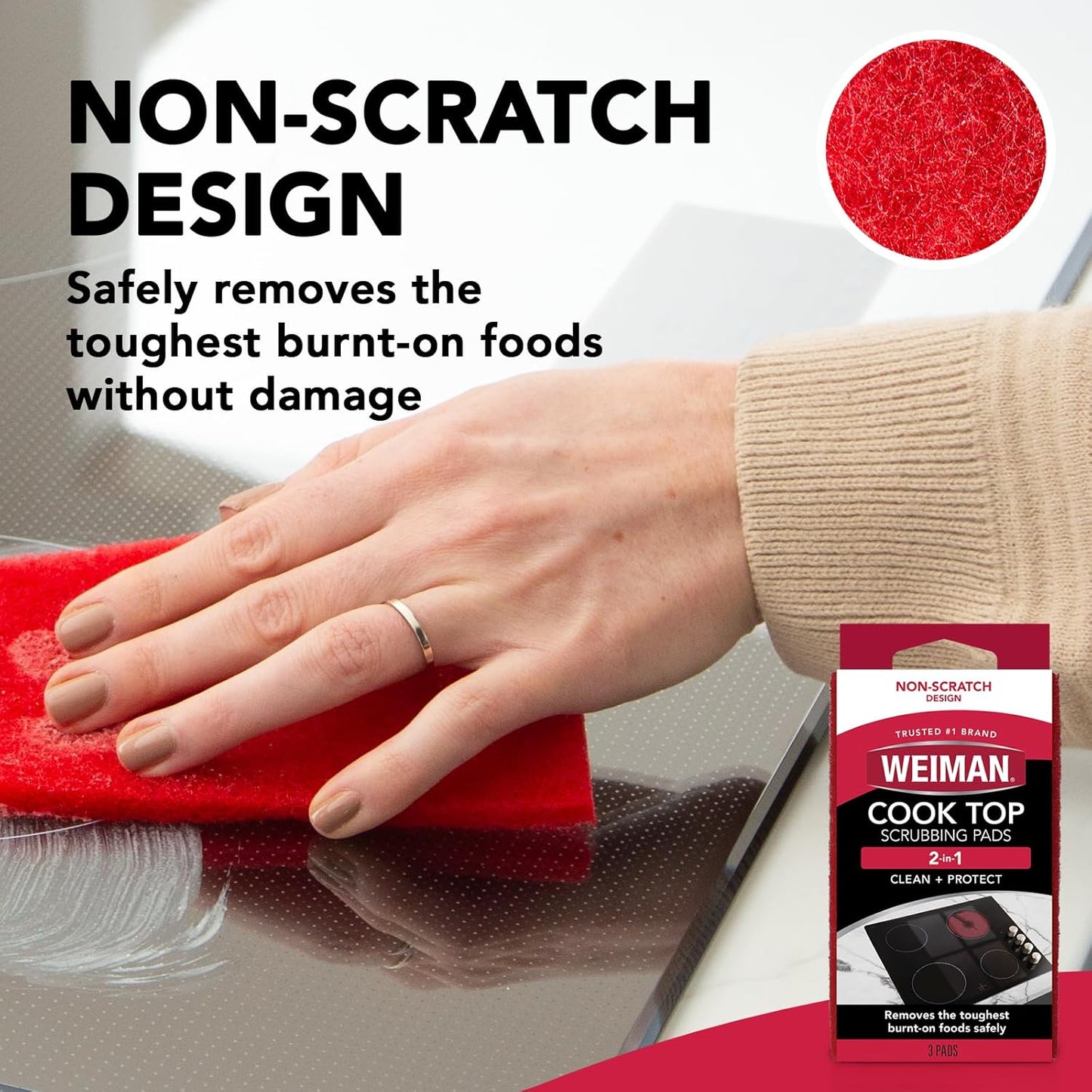Weiman Ceramic & Glass Cooktop Cleaner - Heavy-Duty Polish with 3 Scrubbing Pads | 10 Ounce Bottle