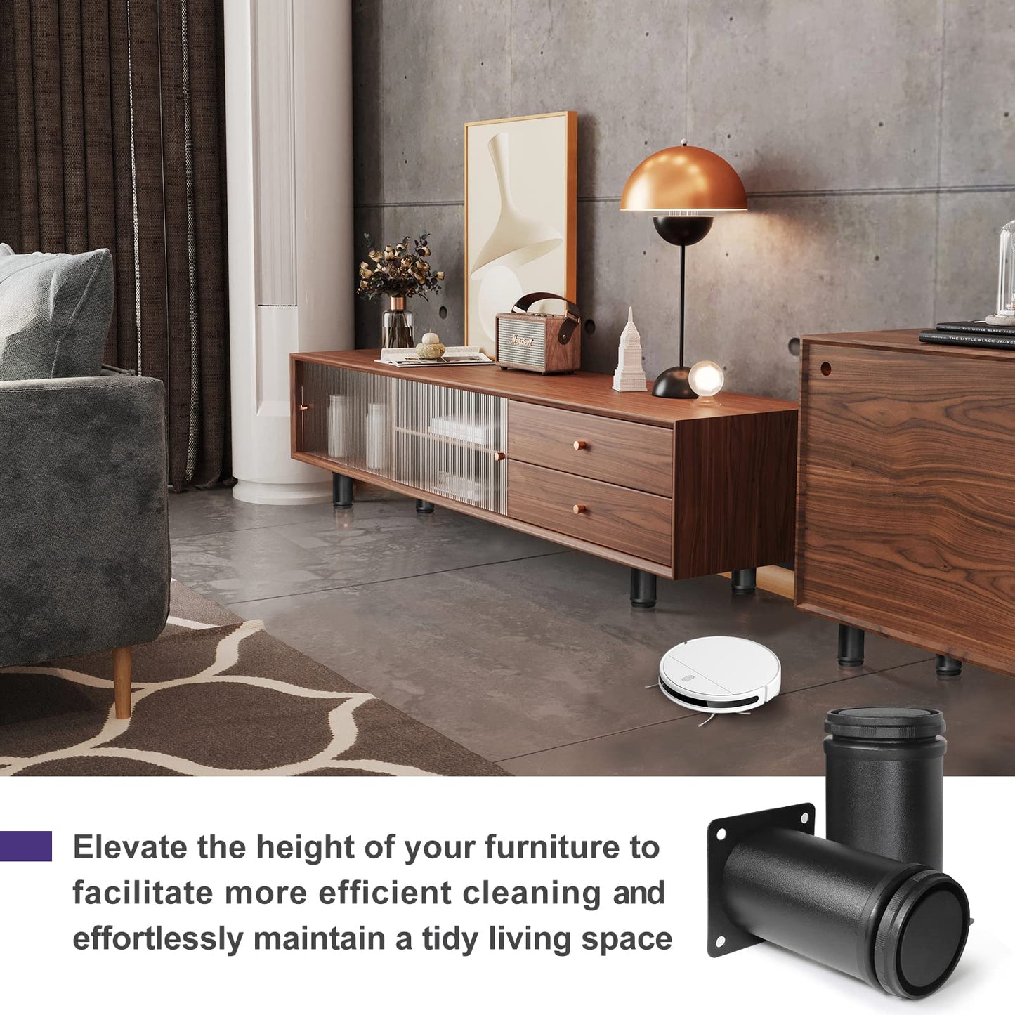 Masendelk 4 Inch Metal Furniture Legs Stainless Steel Adjustable Legs Black Metal Legs Round Cabinet Legs for Coffee Table Cabinet Desk Sofa Shelves, Pack of 8