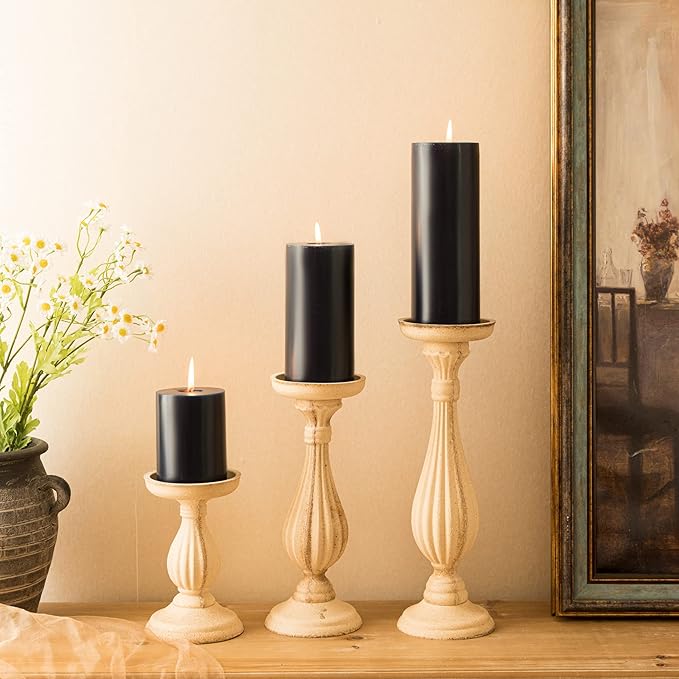 MOZEAL 3" x 6" Hand-Poured Unscented Candle,Dripless Pillar Candle Set of 3,Long Lasting Burning,Approx 120 Hours Burn Time,Rustic Country Style,for Wedding,Dinner,Christmas and Home Decor,Navy Blue