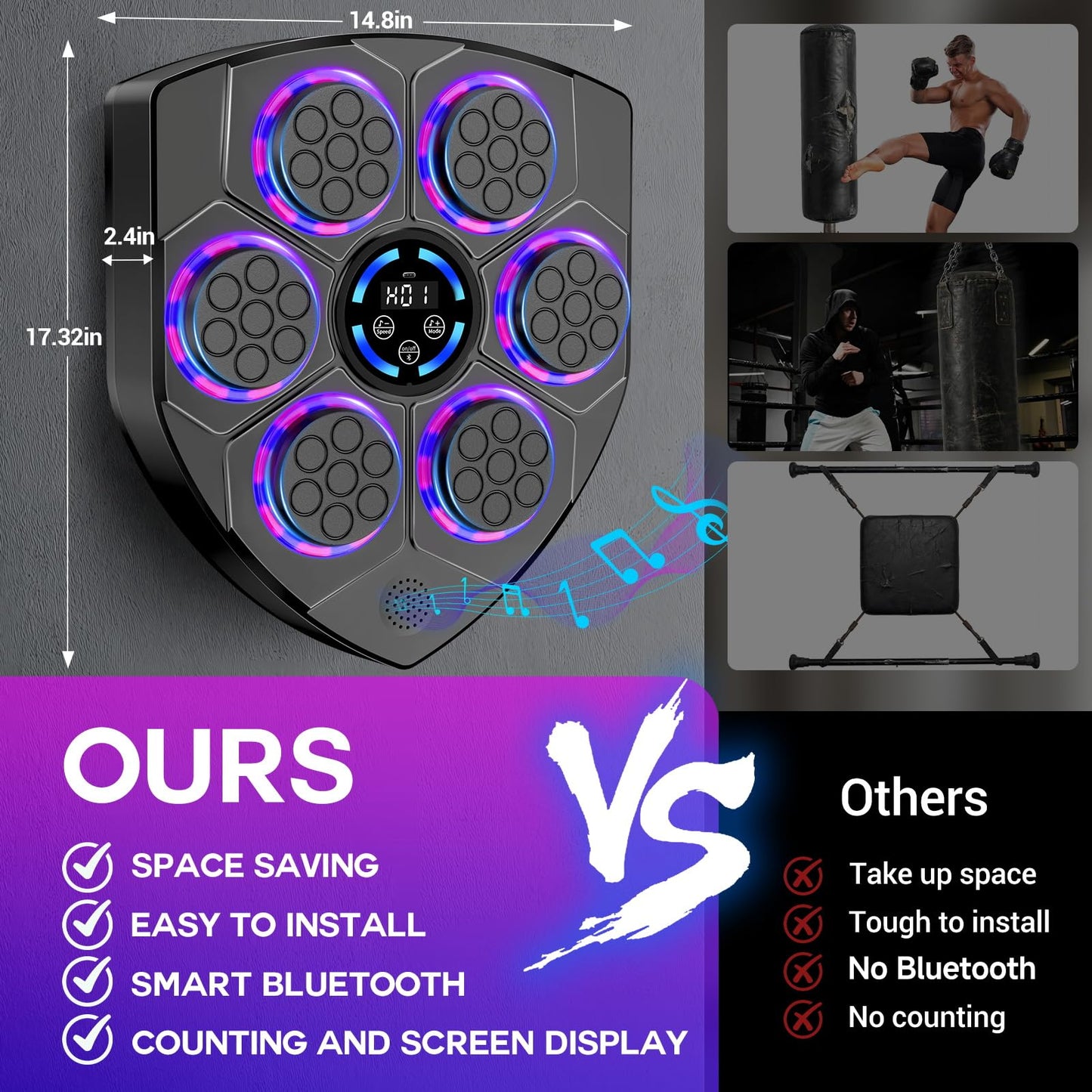 TGLLM Music Boxing Machine, Wall Mounted Boxing Machine with Gloves, Smart Music Punching Target for Kids Adult, LED Electronic Boxing Workout Machine with 9 Modes & 9 Speeds