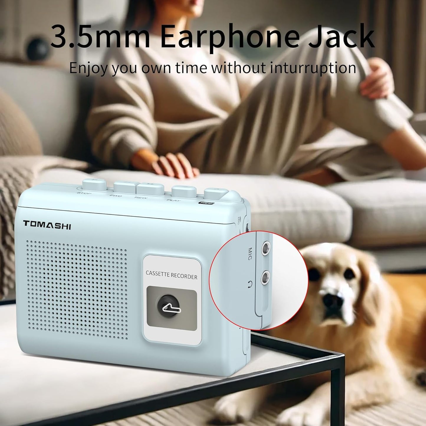 TOMASHI Cassette 4.57 3.54 1.38inch Portable Player Tape Recorder with Built-in Speaker,Microphone,Headphone Jack-, x x