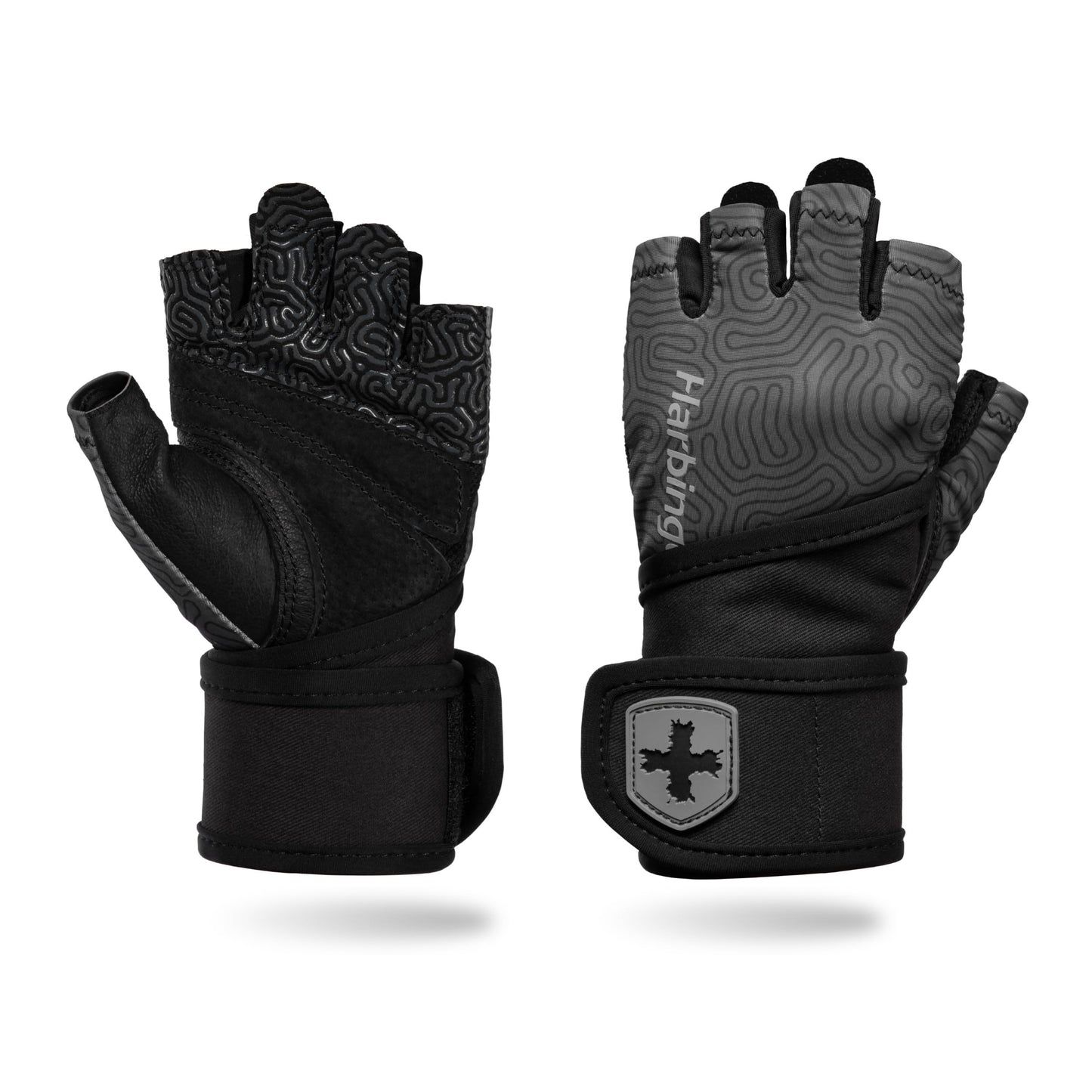 Harbinger Pro Wristwrap Gloves 3.0 - Enhanced Grip, Superior Wrist Support, Breathable 4-Way Stretch Lycra, Durable Leather Palm, Half-Finger Design for Weightlifting, Fitness Training, Large, Women's