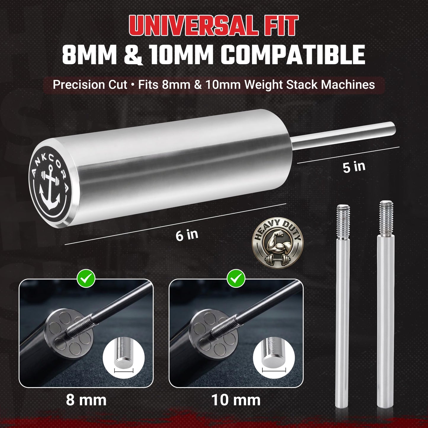 Ankcora Gym Pin Kit 10mm & 8mm Universal Fit, Weight Stack Pin, Gympin, Weight Pin, Gym Pins for Weight Stack, Weight Stack Extender Pin, Weight Pins for Weight Stack Machine