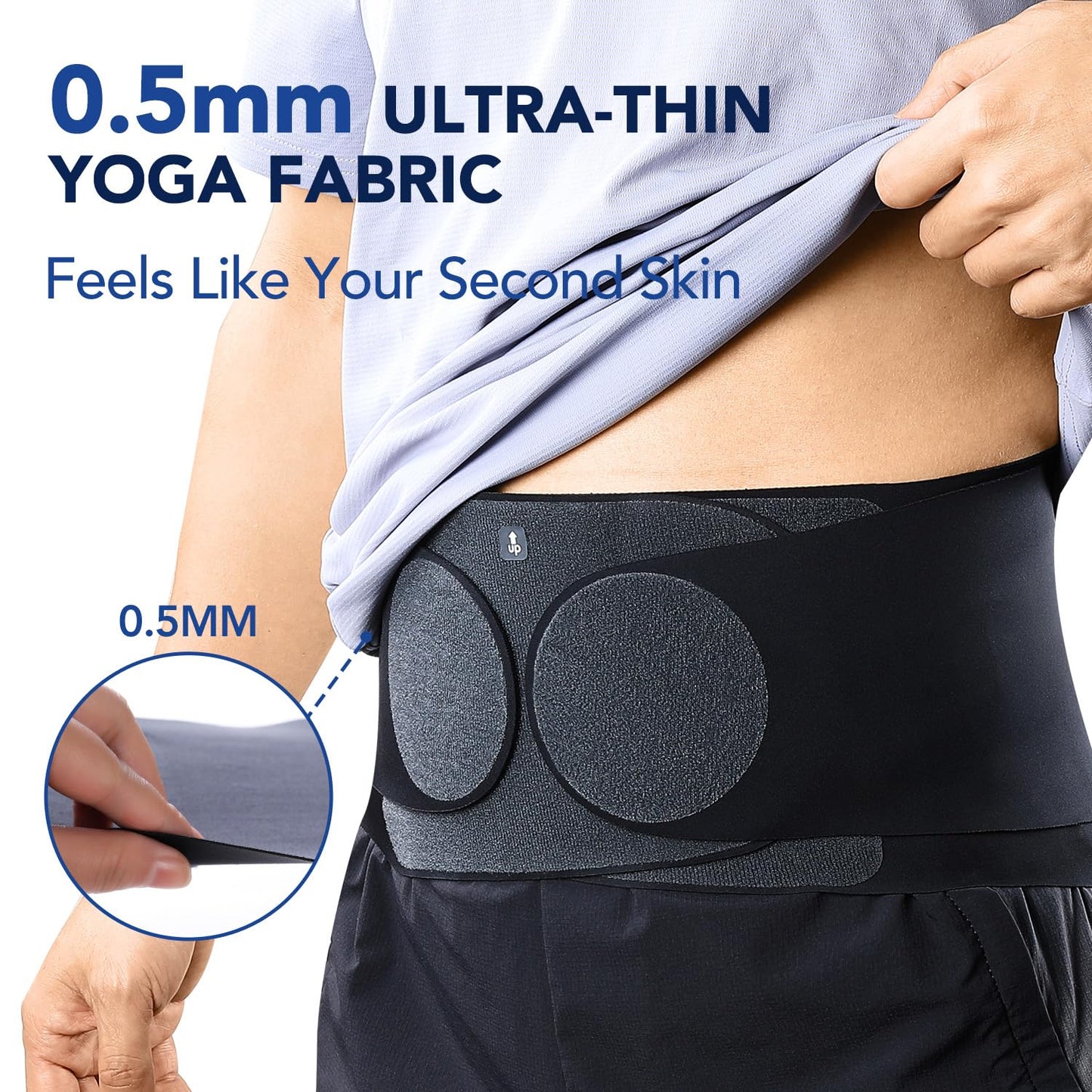 Fitomo Ultra Thin Back Brace for Women Men, Seamless Yoga Fabric for All Day Comfort, Slim-Fit, Wear under Clothes, Removable Lumbar Pad for Lower Back Pain, Sciatica, Posture, Lifting, Black, Size S