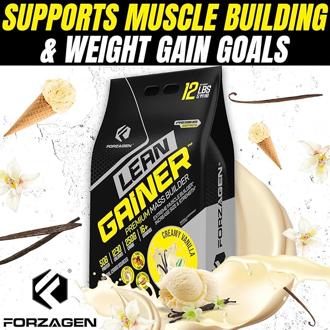 Forzagen Lean Gainer Premium Mass Builder | Mass Gainer Protein Powder for Men & Women (12 Lbs, Creamy Vanilla)