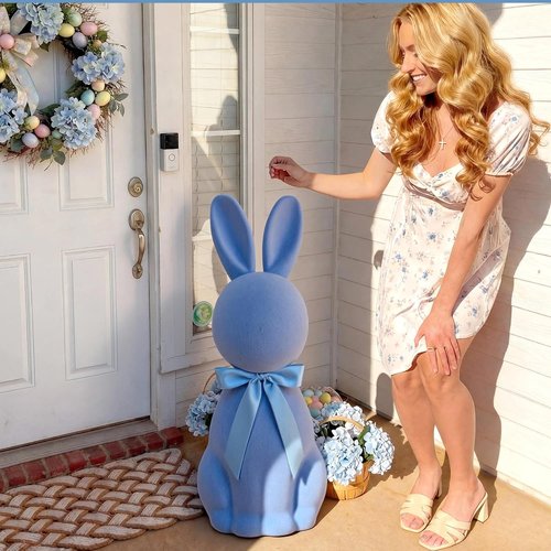 Lineshading Blue Easter Bunny Decorations - 25" Flocked Standing Large Bunny Figurine for Porch & Lawn Decor