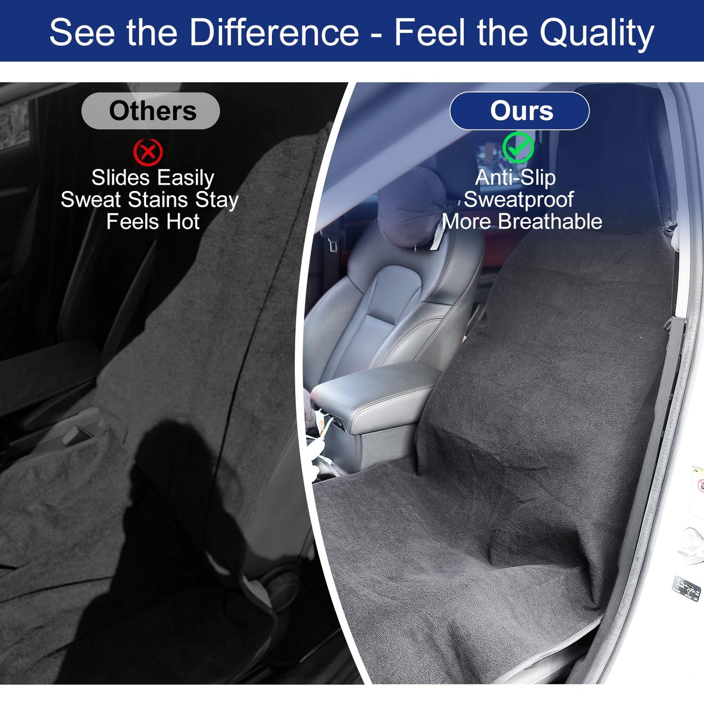 nomiou Waterproof Sweating Car Towel Seat Cover for Gym Workout, Running, Swimming, Beach and Hiking, Universal Fit Non-Slip Towel Bucket Seat Protector for Cars SUV Trucks (Black)