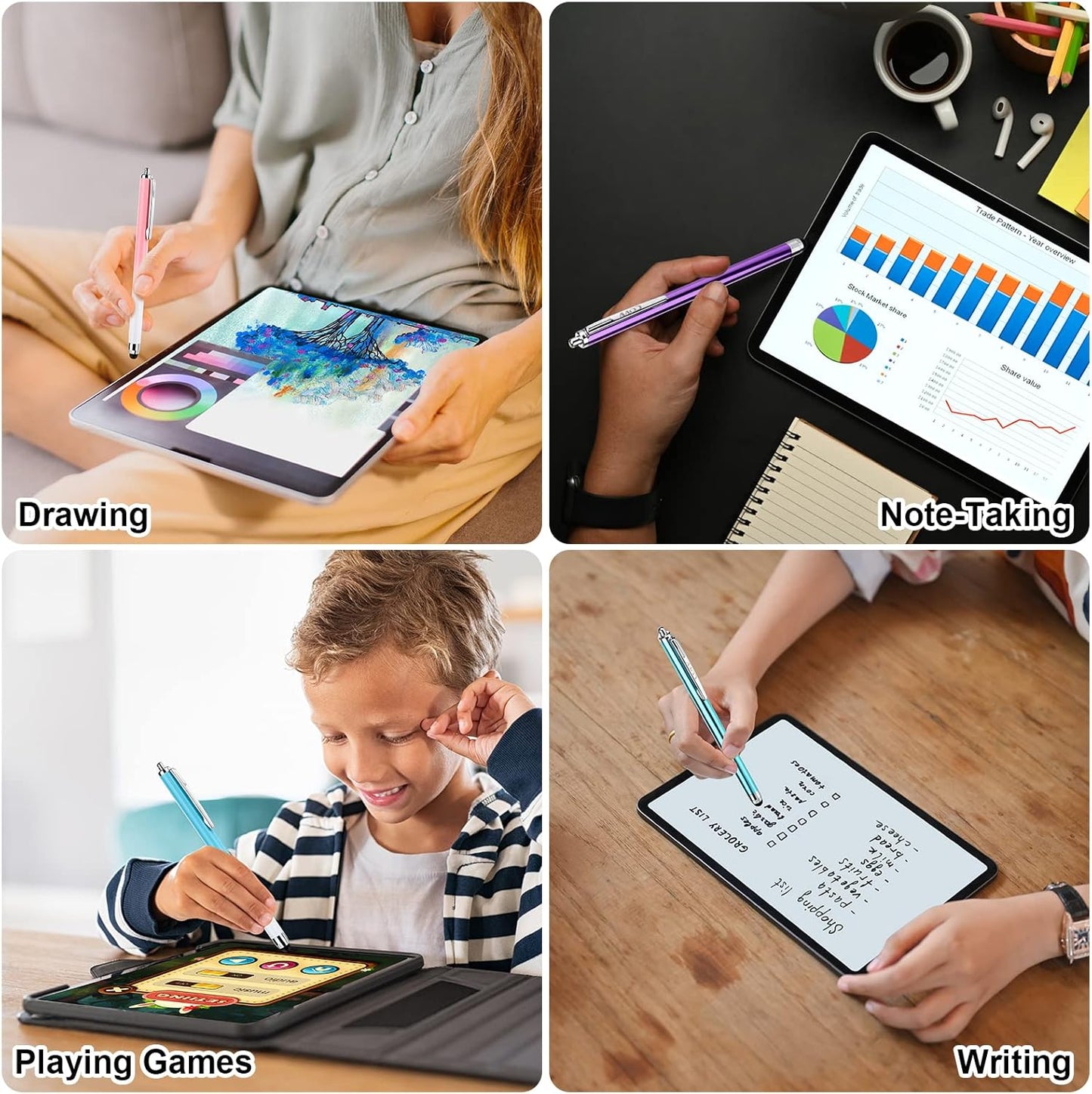 CCIVV 3 12 Stylus for Touch Screen, Pcs Stylus Pens and Extra Replaceable Rubber Tips (Gradient Pink/Purple/Blue)