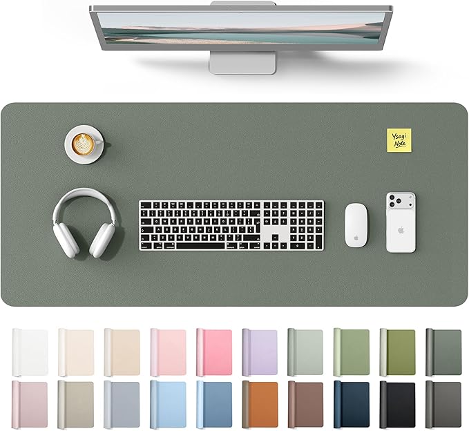 YSAGi Leather Desk Protector, Office Mat, Large Mouse Mat, Non-Slip PU Leather Blotter, Laptop Desk Mat, Waterproof Writing Pad for Office and Home(Dark Green, 42" x 17.2")