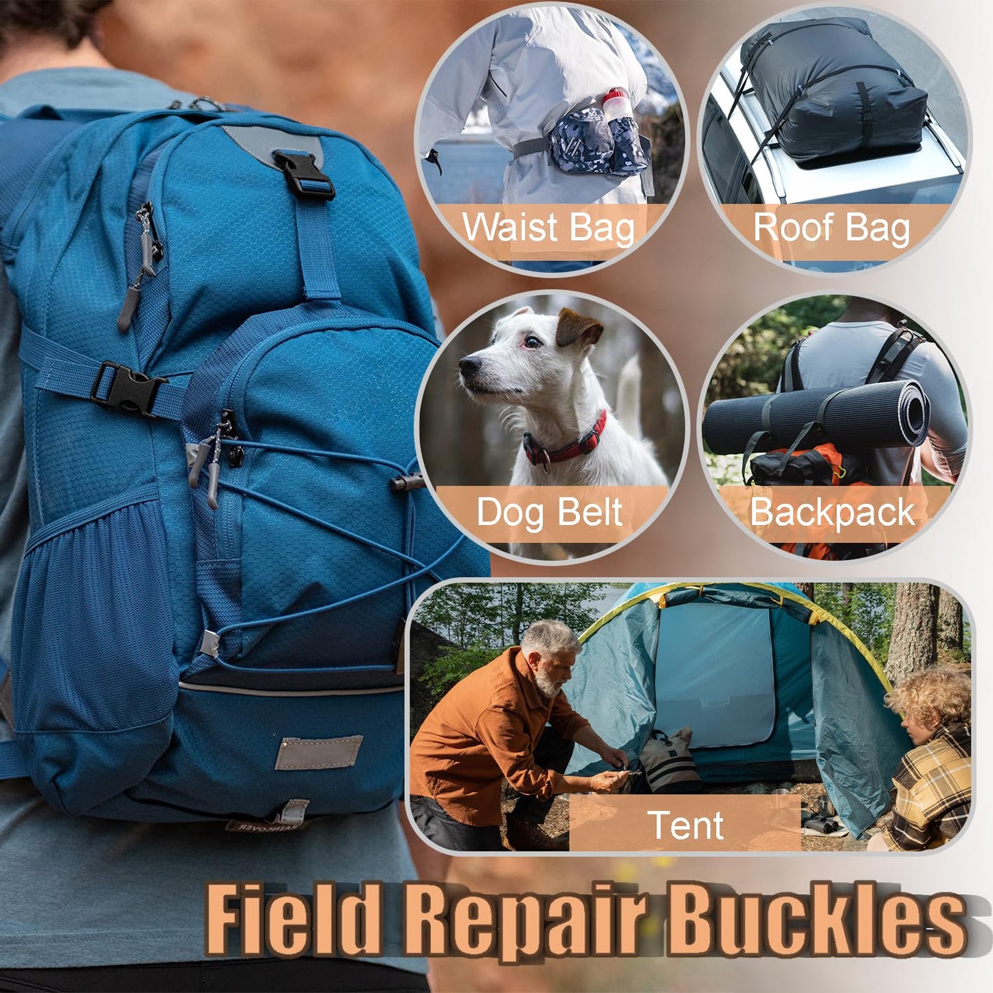 ManTangSun 6 Pack Buckles 1 Inch Quick Release Buckles Plastic Buckle Clips Dual Adjustable 1" Wide Buckle Replacement for Backpack Nylon Webbing Straps
