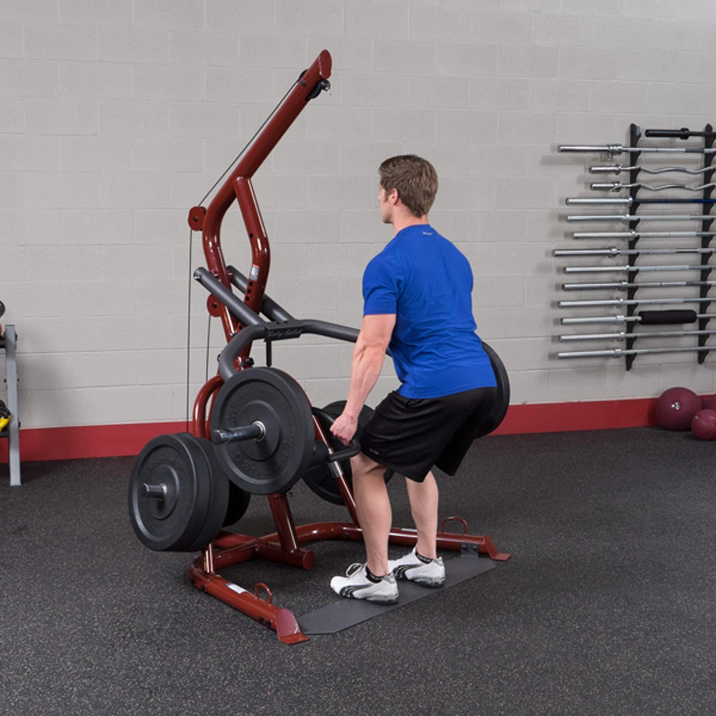 Body-Solid (GLGS100 Corner Leverage Gym for Strength Training, 3 Station Exercise Equipment, Red