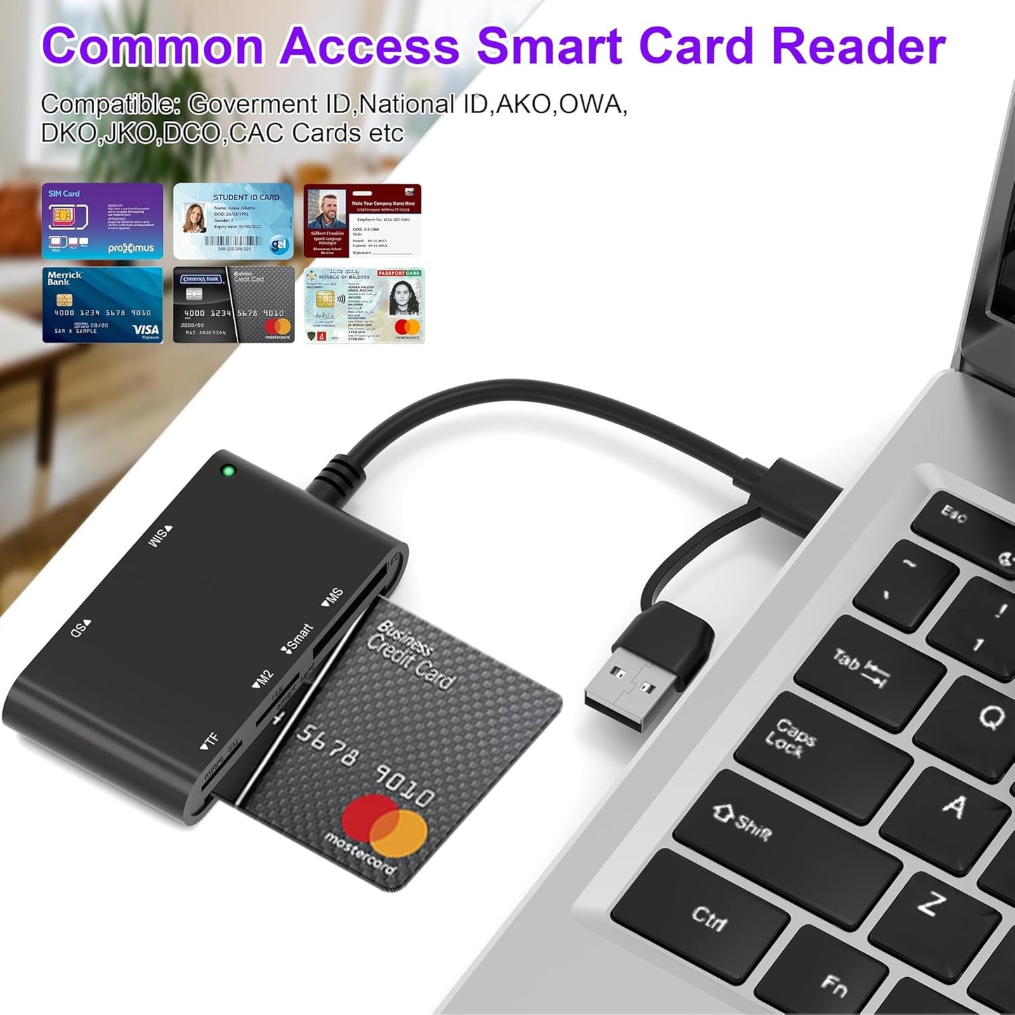 Diliichar 7 2 Duo/M2/IC/PIV, in SIM Card Reader for Military CAC, SIM, SD/TF/MS Pro USB C/A Smart Card Reader