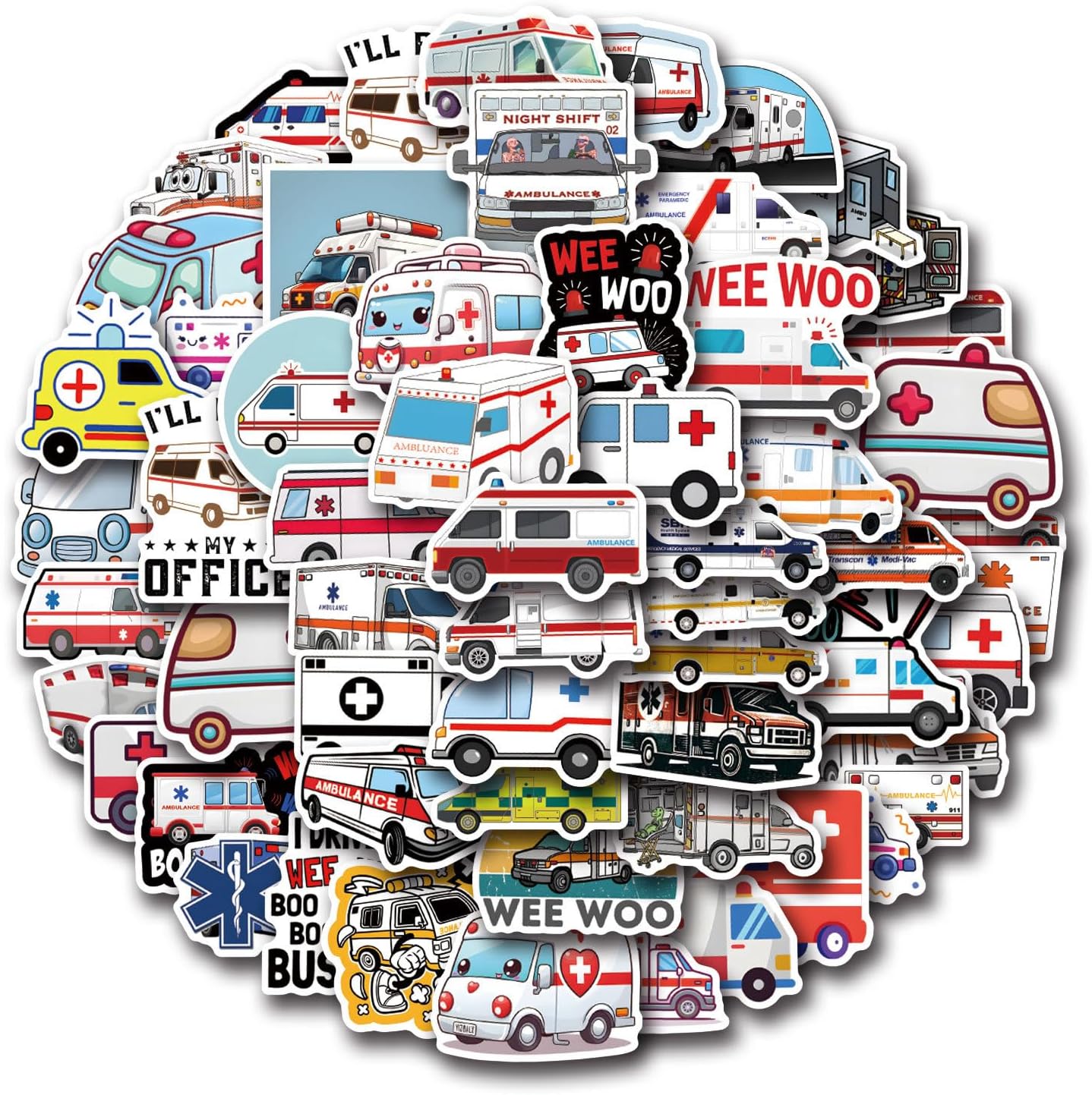 DEVMGRA 56Pcs Pack Ambulance Stickers Decals for Kids Paramedic Medical Stickers Waterproof Vinyl Water Bottle Sticker