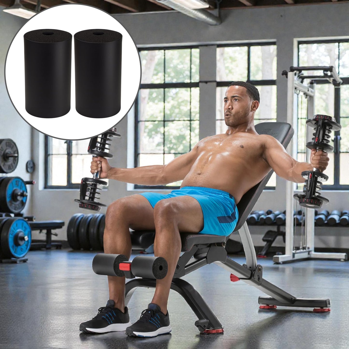 2Pcs Leg Extension Pad Replacement 7 Inch Foot Foam Roller for Weight Bench, PEC Deck, PU High Density Sponge Cover for Home Gym Workout Legs Training Accessories Used for Inversion Table Sit Ups Tube