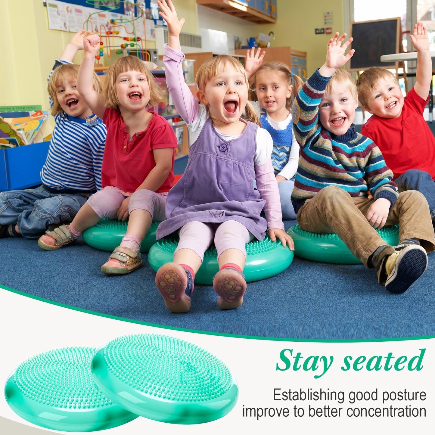 Libima 4 Pcs Wiggle Seat for Sensory Kids Inflated Wobble Cushion Sensory Seat Cloud Design Flexible Seating for Classroom Elementary Balance Disc for Kids Adult Pet Training(Green)