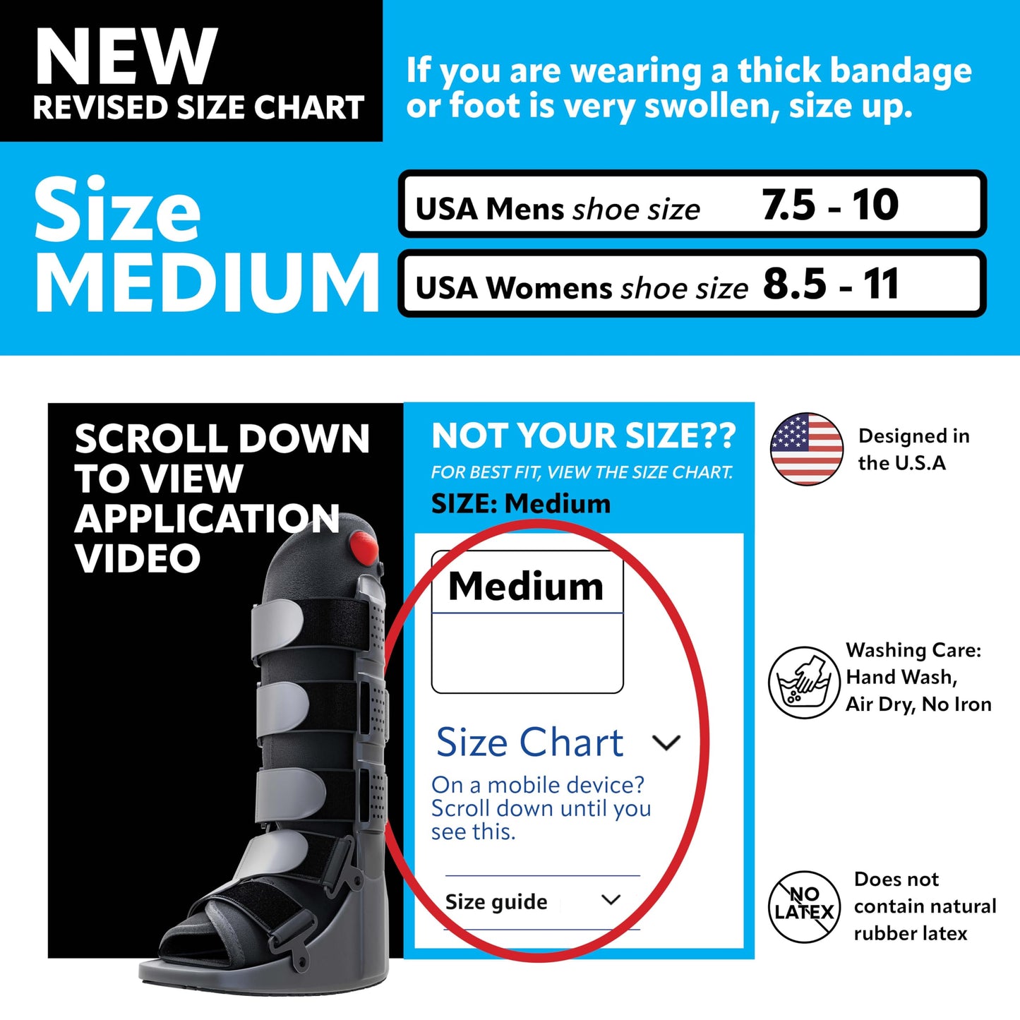 Tall Side Pump Fracture Boot, Medical Grade Foot Brace for Fractures, Cart Friendly Ankle Boot & Brace, Adjustable Air Pump, Sprain & Injury Recovery, Post Op Shoe, Foot Boot for Injured Foot, Medium