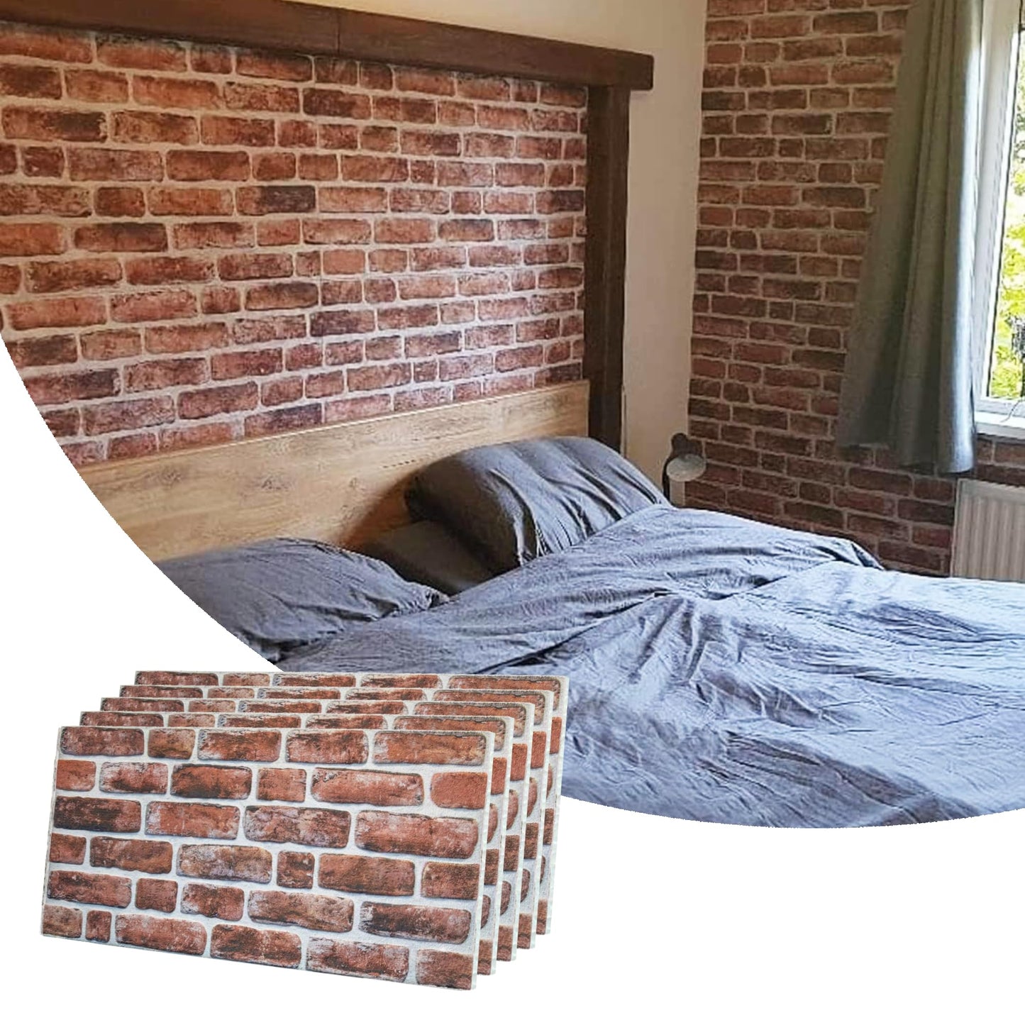 Dundee Deco 3D Wall Panels Faux Brick - Cladding, Mahogany Stone Look Wall Paneling, Styrofoam Facing for Living Room, Kitchen, Bathroom, Balcony, Bedroom, Set of 5, Covers 27 sq ft