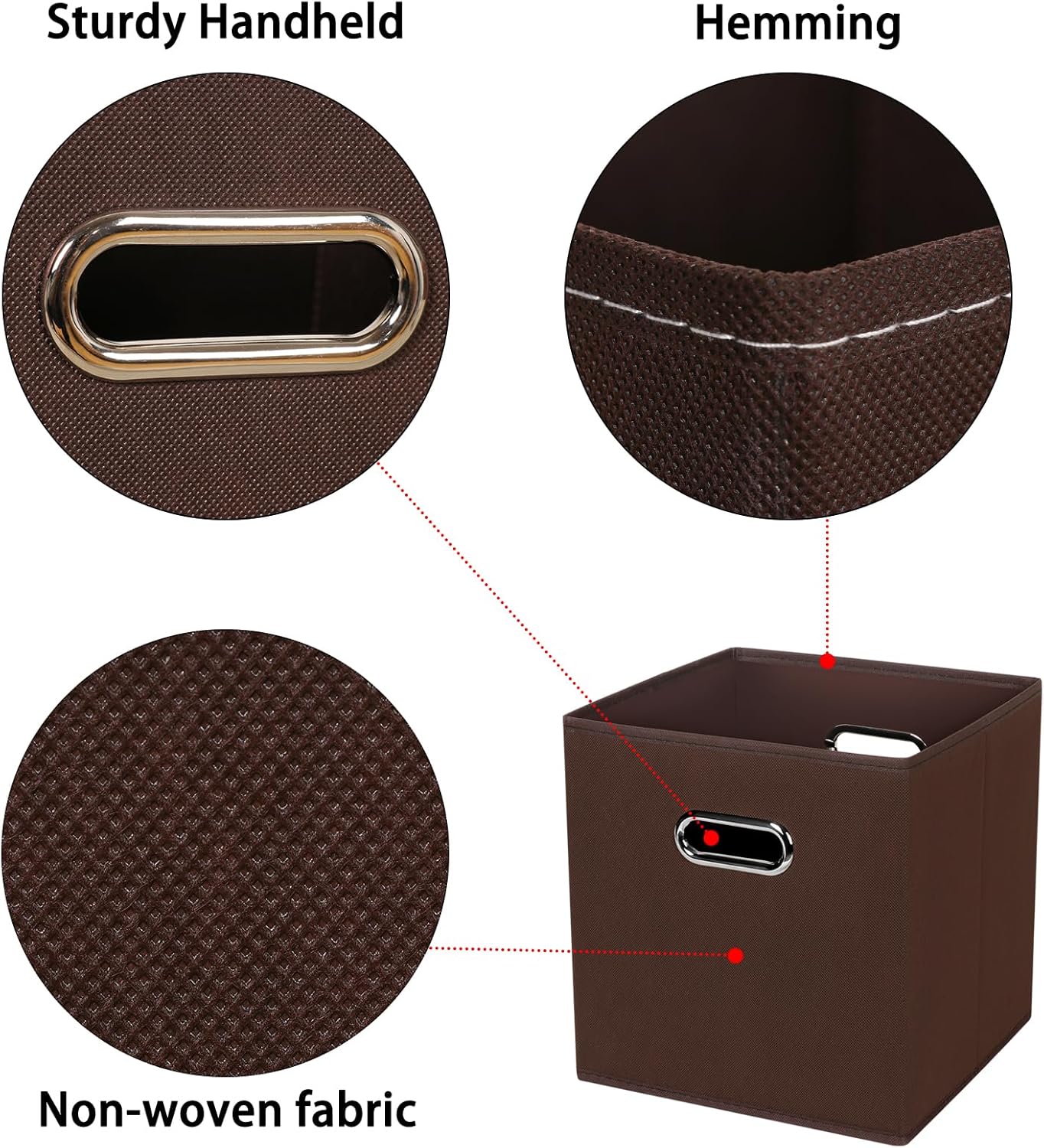 Skiennix Foldable Storage Cubes - Fabric Organizer Baskets with Dual Handles | Coffee Color